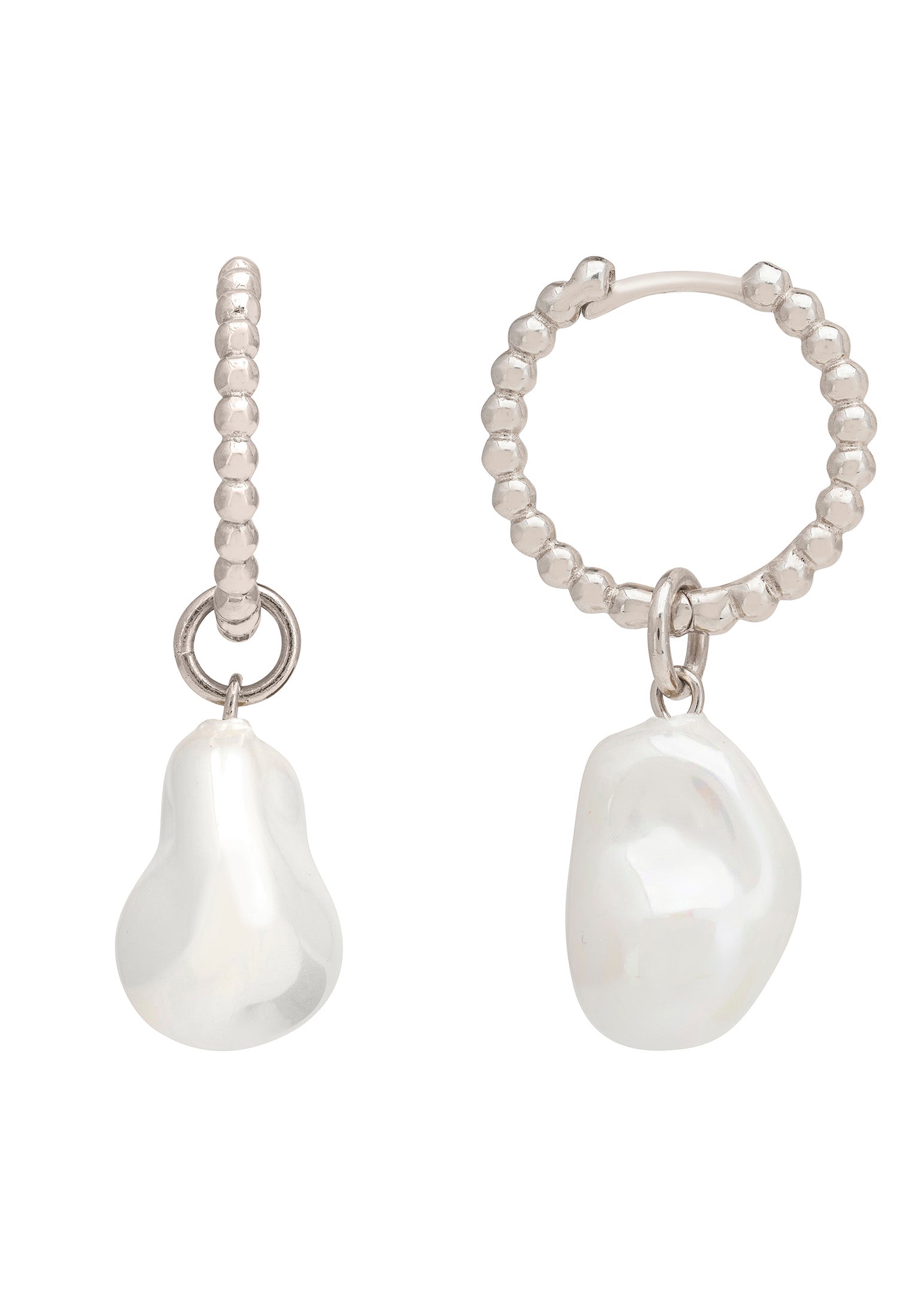 Baroque Pearl Beaded Hoop Earrings Silver