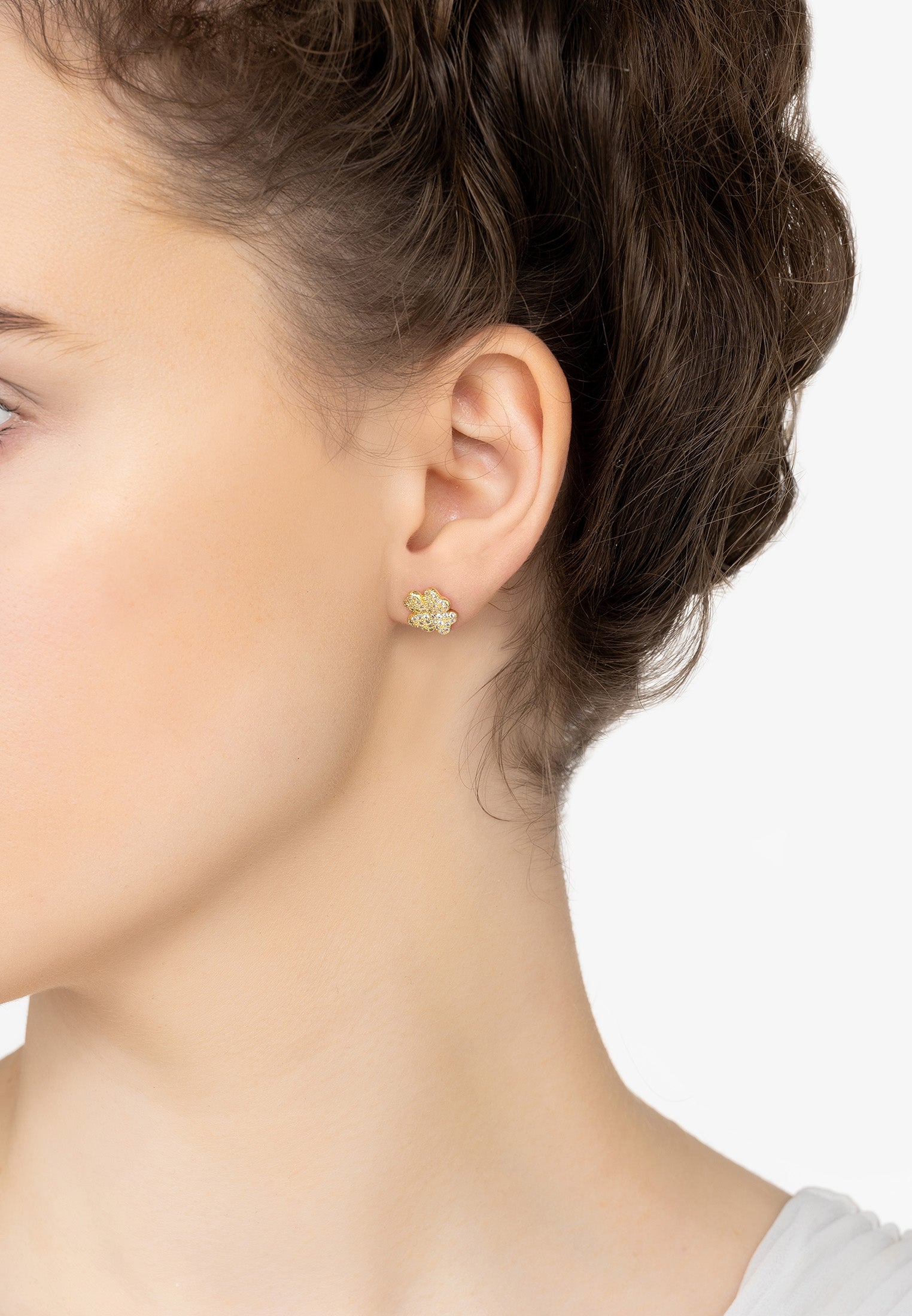 Four Leaf Clover Stud Earrings Gold