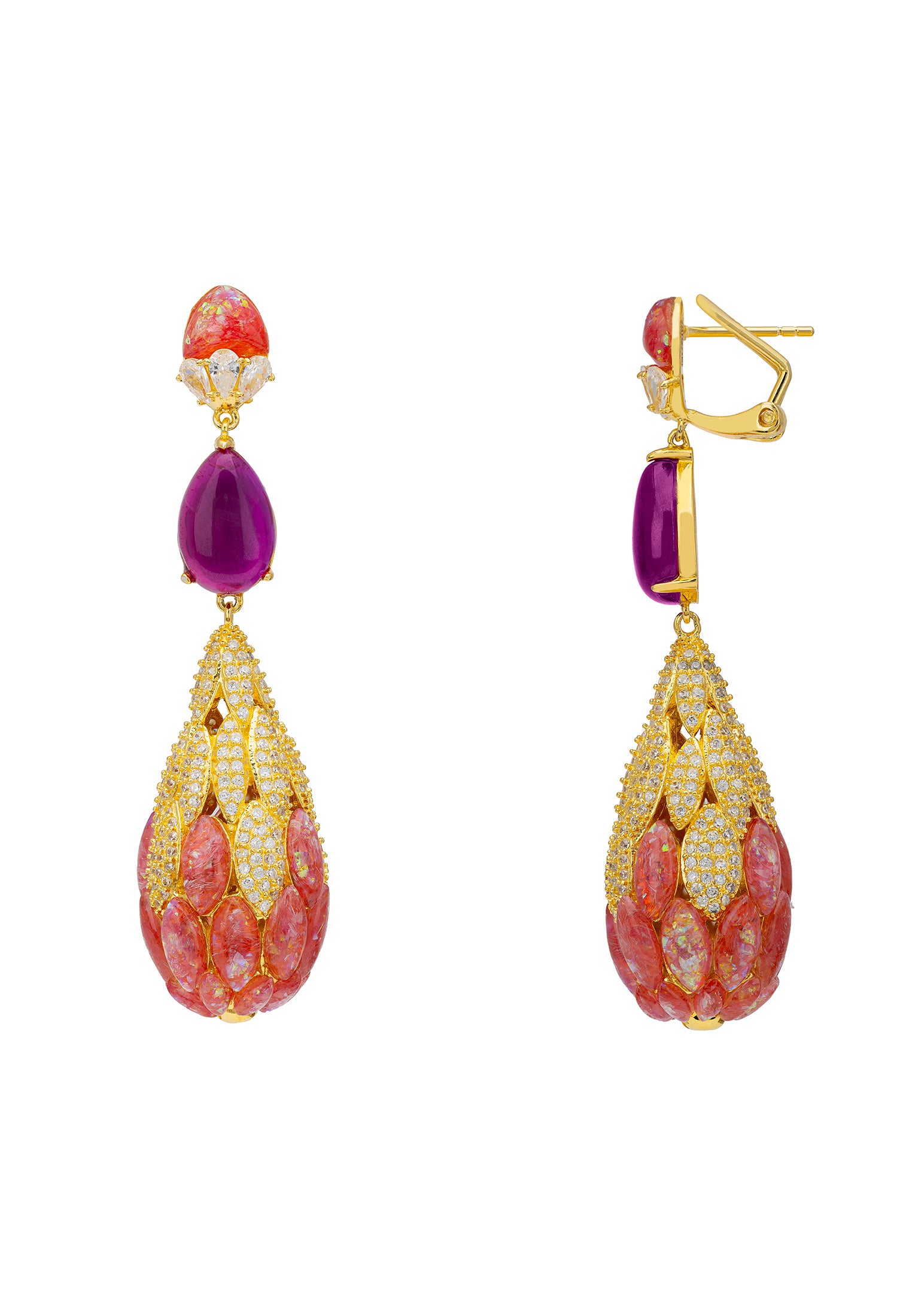 Carmen Pink Opal Drop Earrings Gold