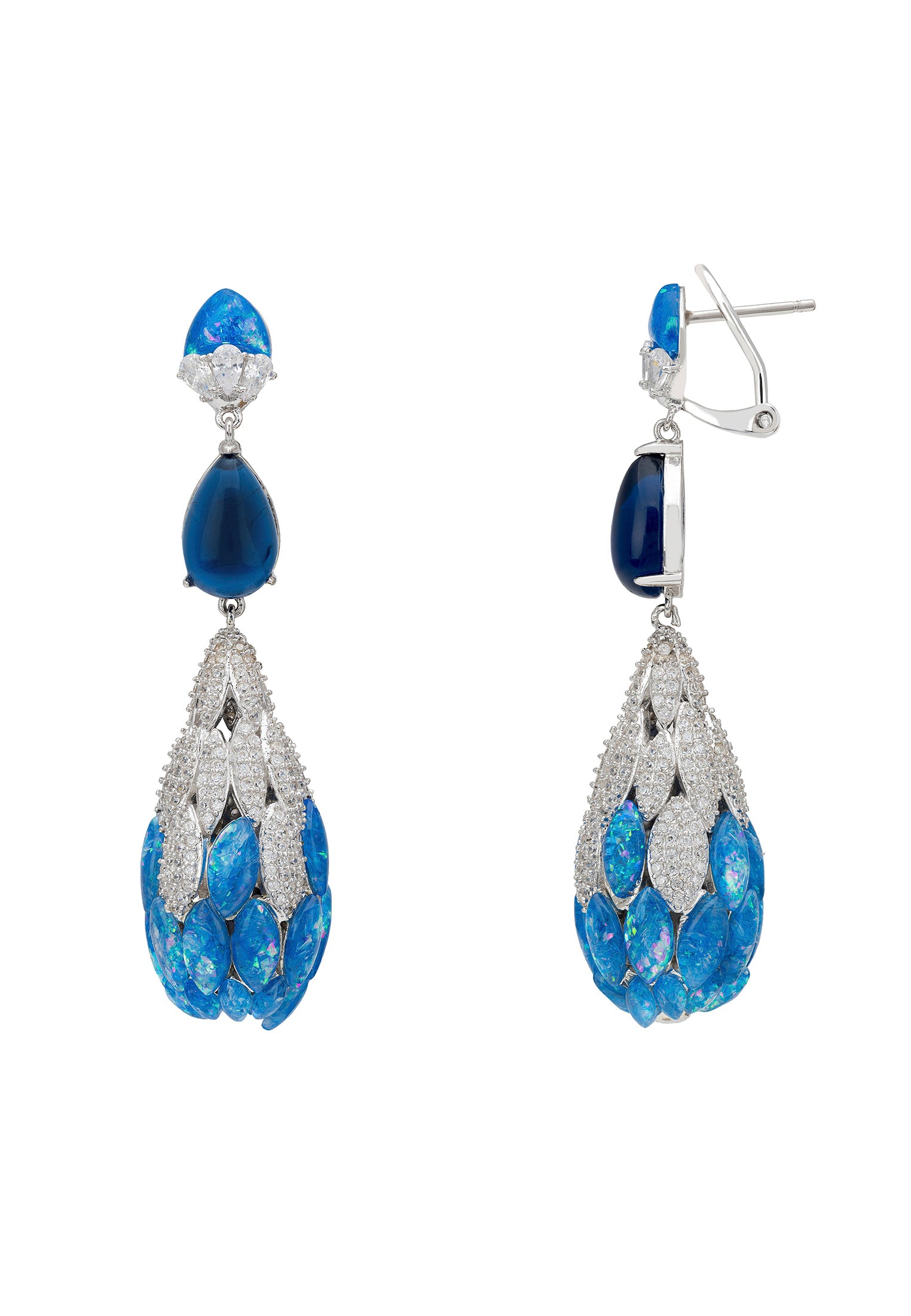 Carmen Blue Opal Drop Earrings Silver