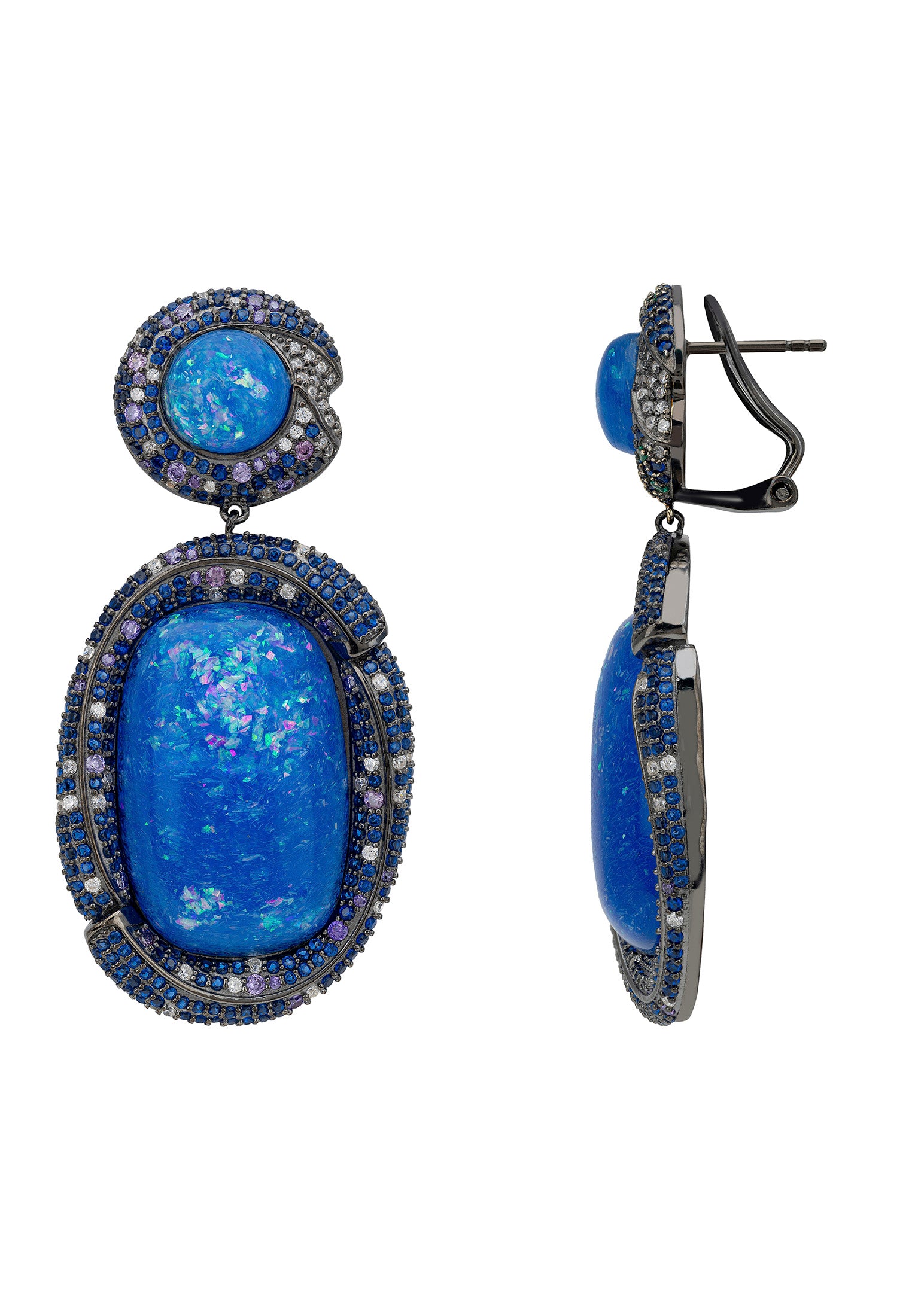 Fiorella Blue Opal Drop Earrings Silver Oxidised
