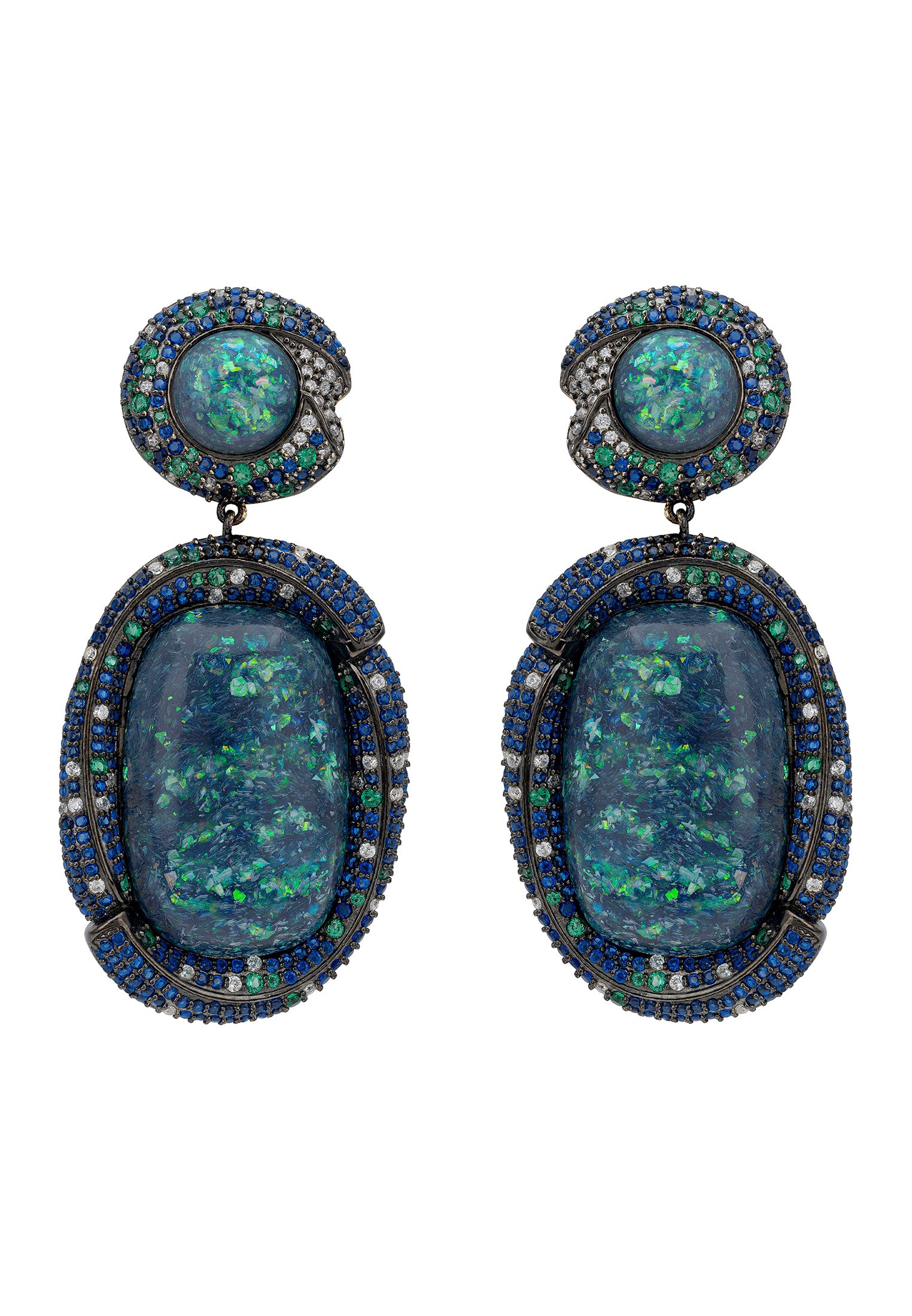 Fiorella Green Opal Drop Earrings Silver Oxidised