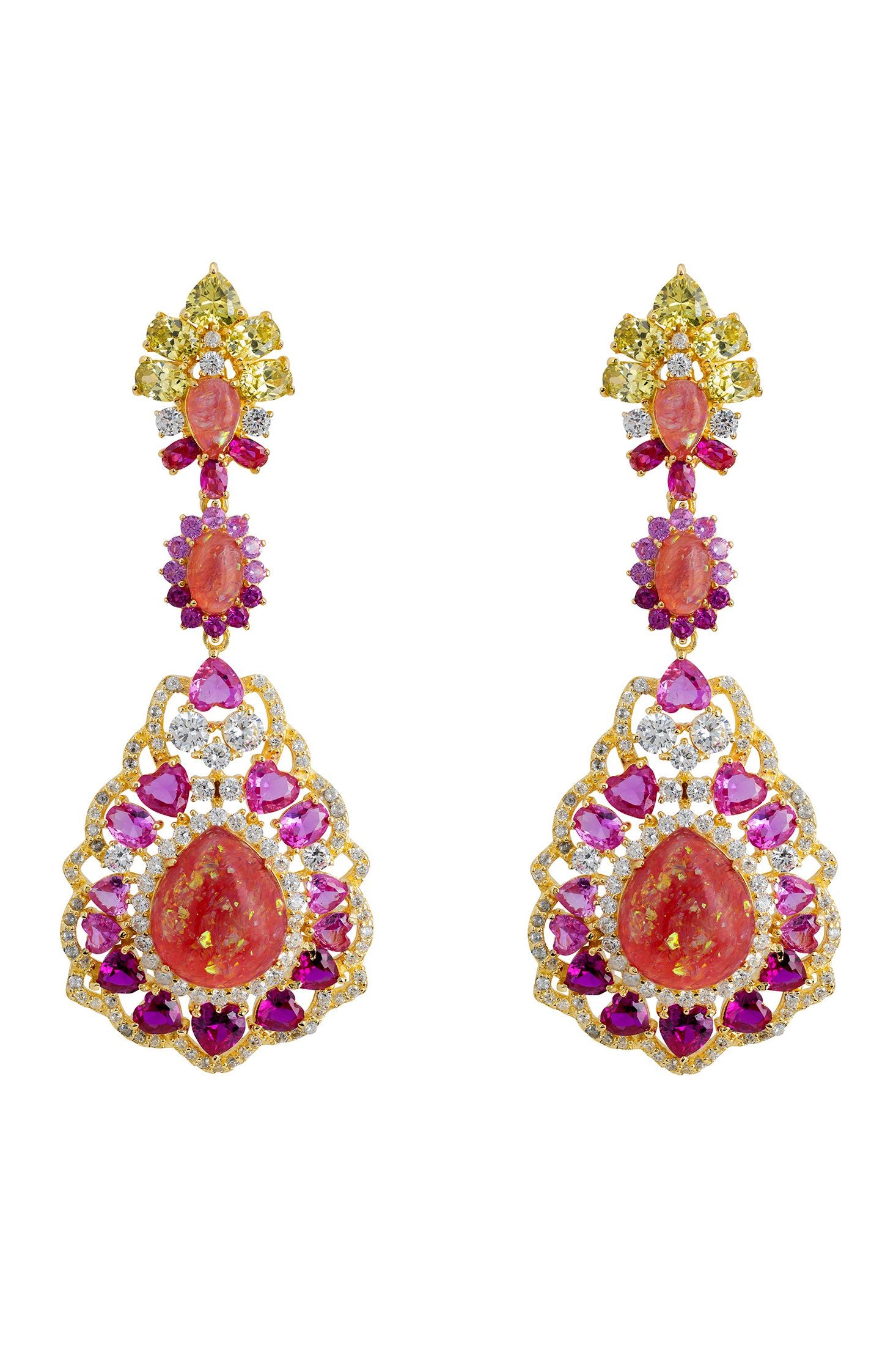 Red opal pink statement earrings.