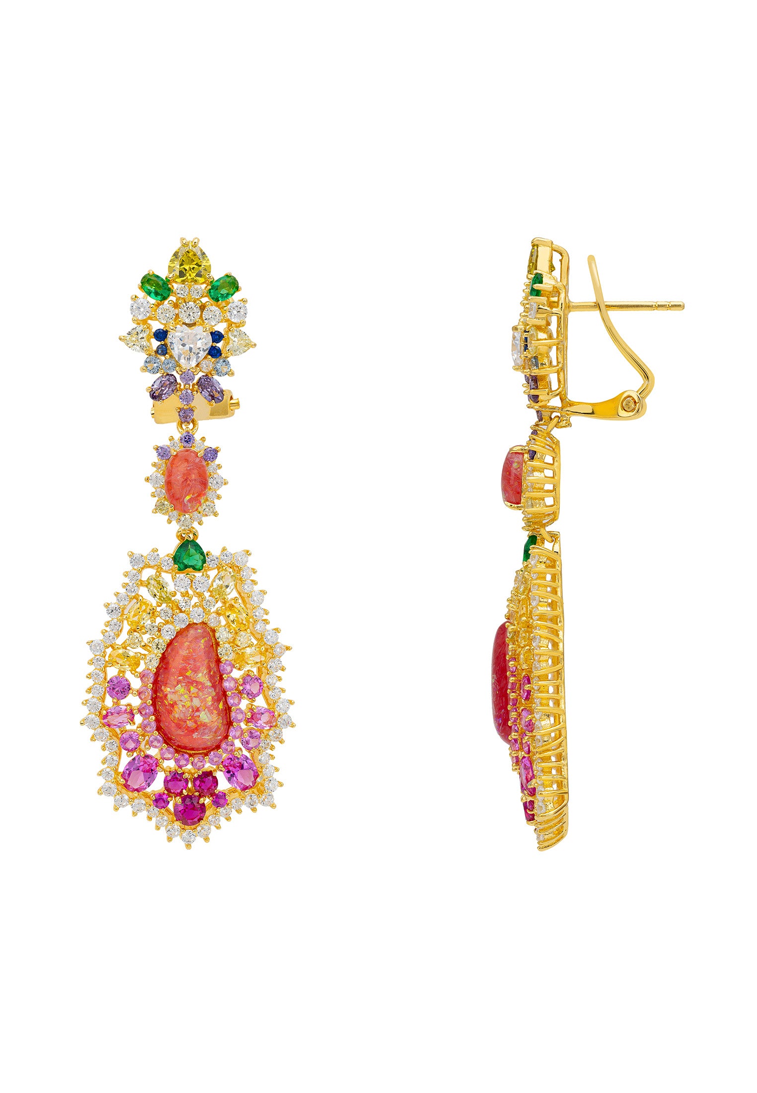 Frida Pink Opal Rainbow Drop Earrings Gold