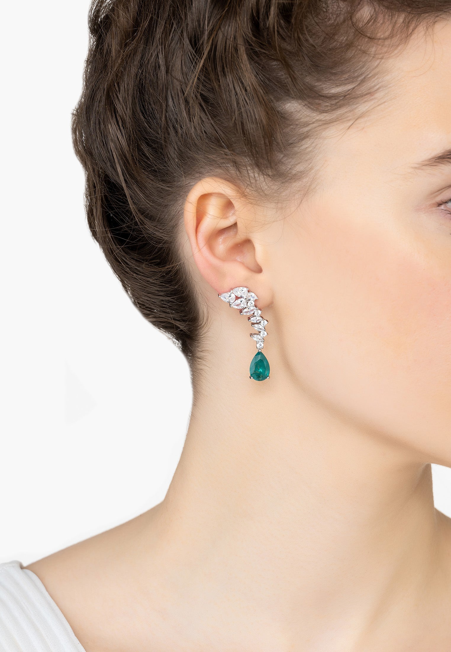Henriette Teardrop Earrings Emerald Silver