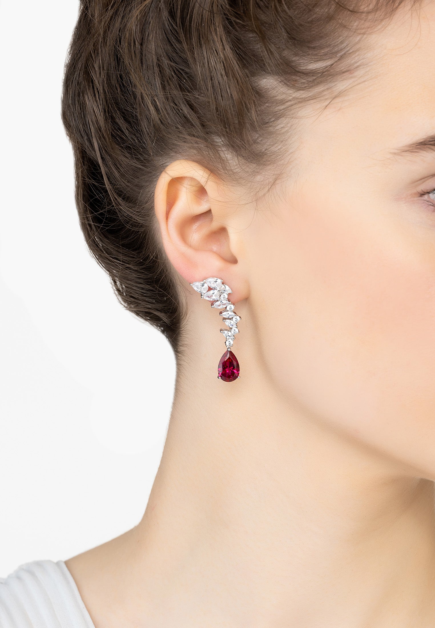 Henriette Teardrop Earrings Ruby Silver