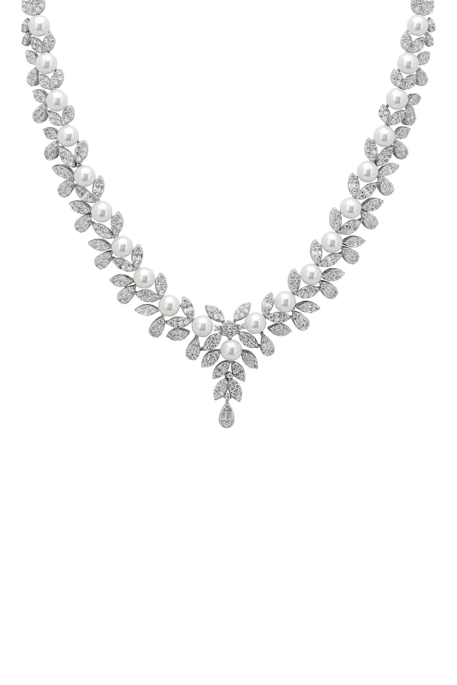 Floral pearl and diamond necklace.