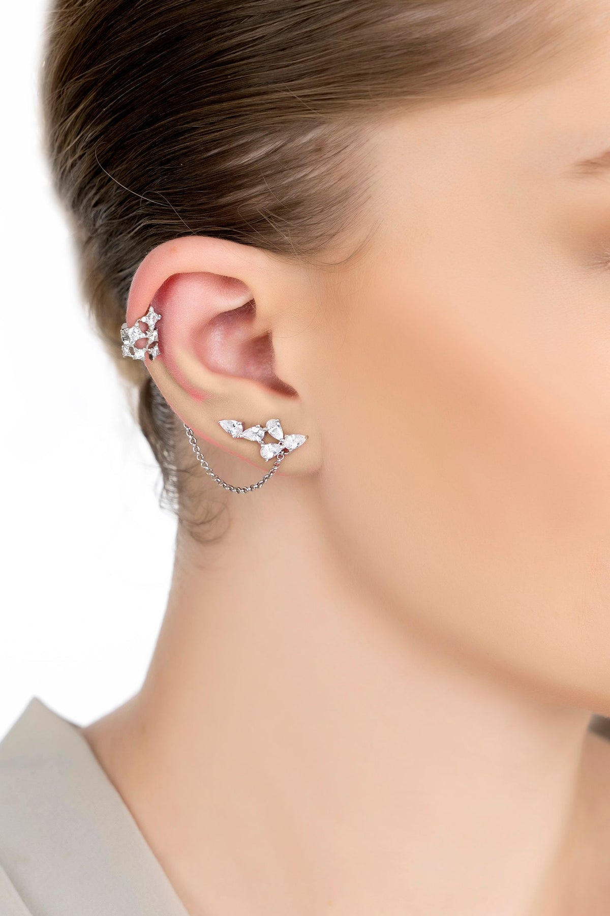 The ear climber worn by a model.