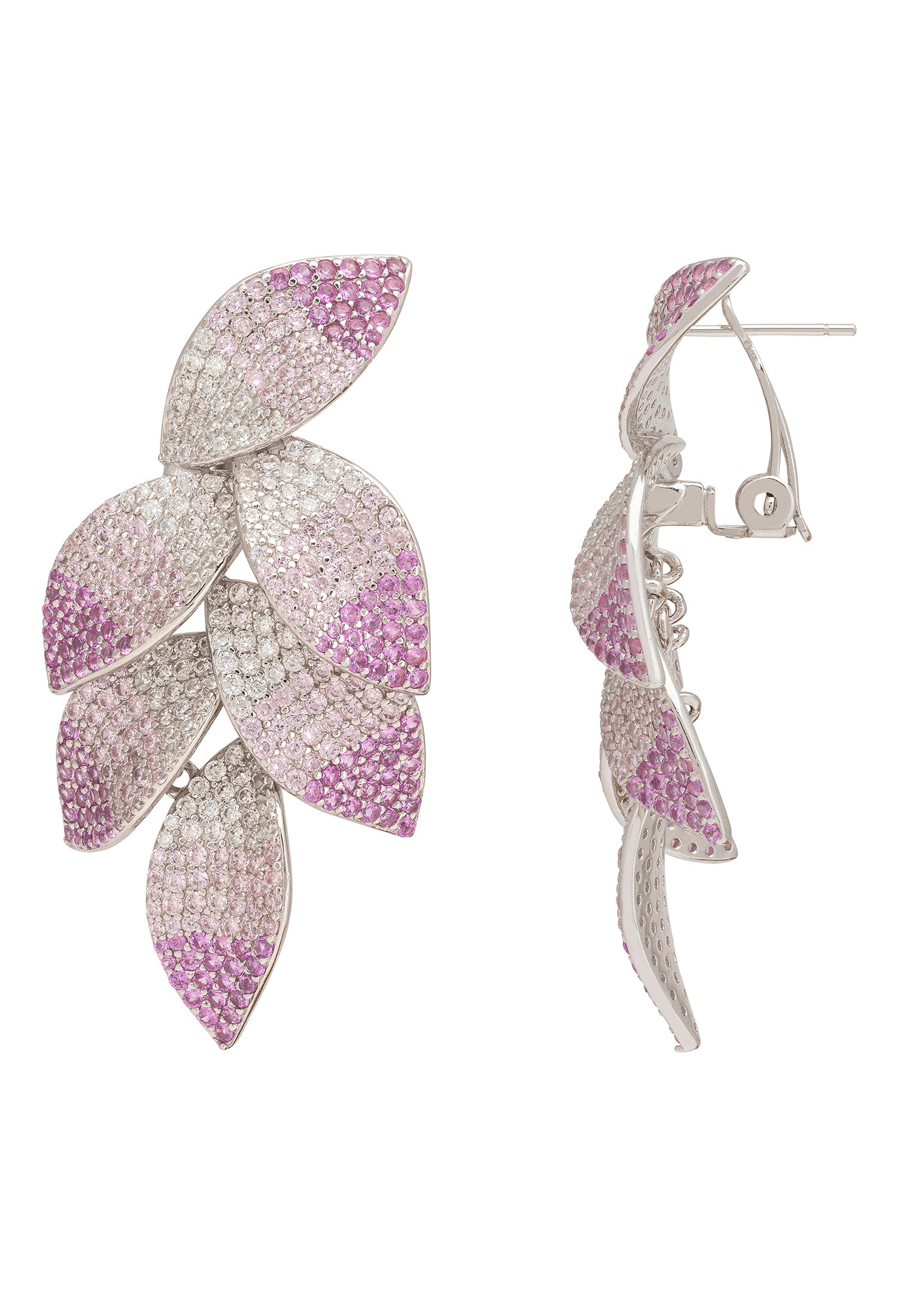 Camillia Flower Drop Earrings Pink Silver