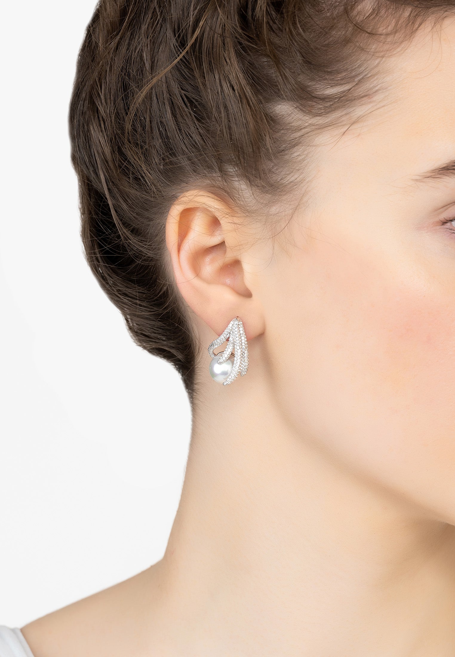Moonlit Embrace Pearl Earrings Silver