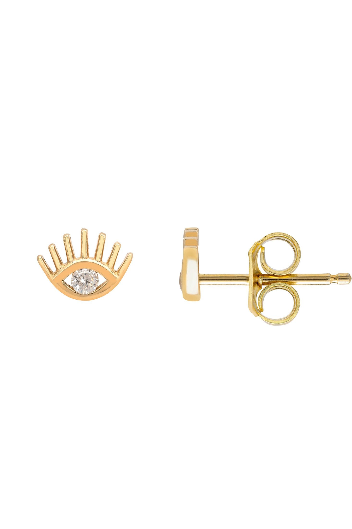 Gold earrings with a diamond on a white background