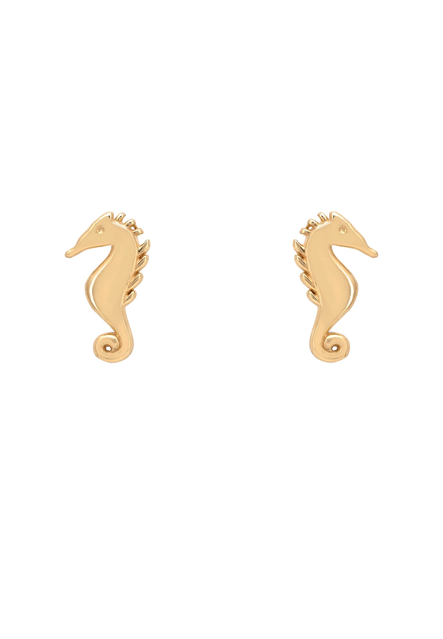 Solid 14k Gold Seahorse Stud Earrings