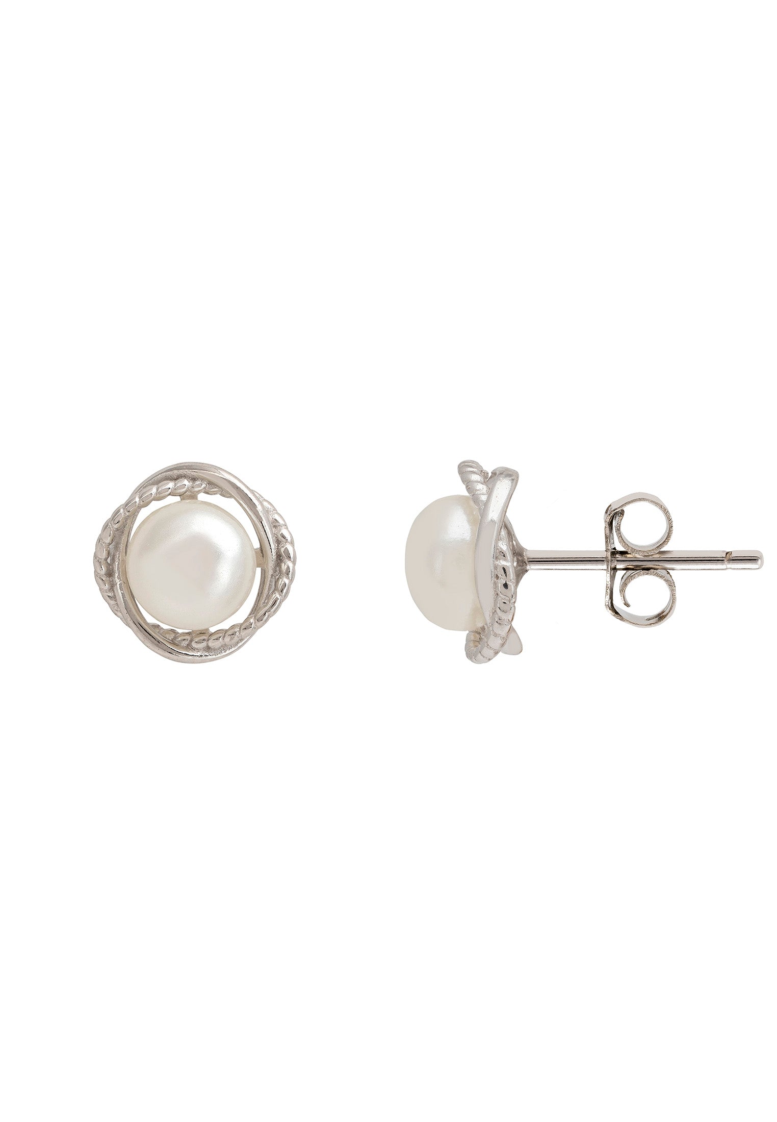 Pearl Twist Stud Earrings Silver
