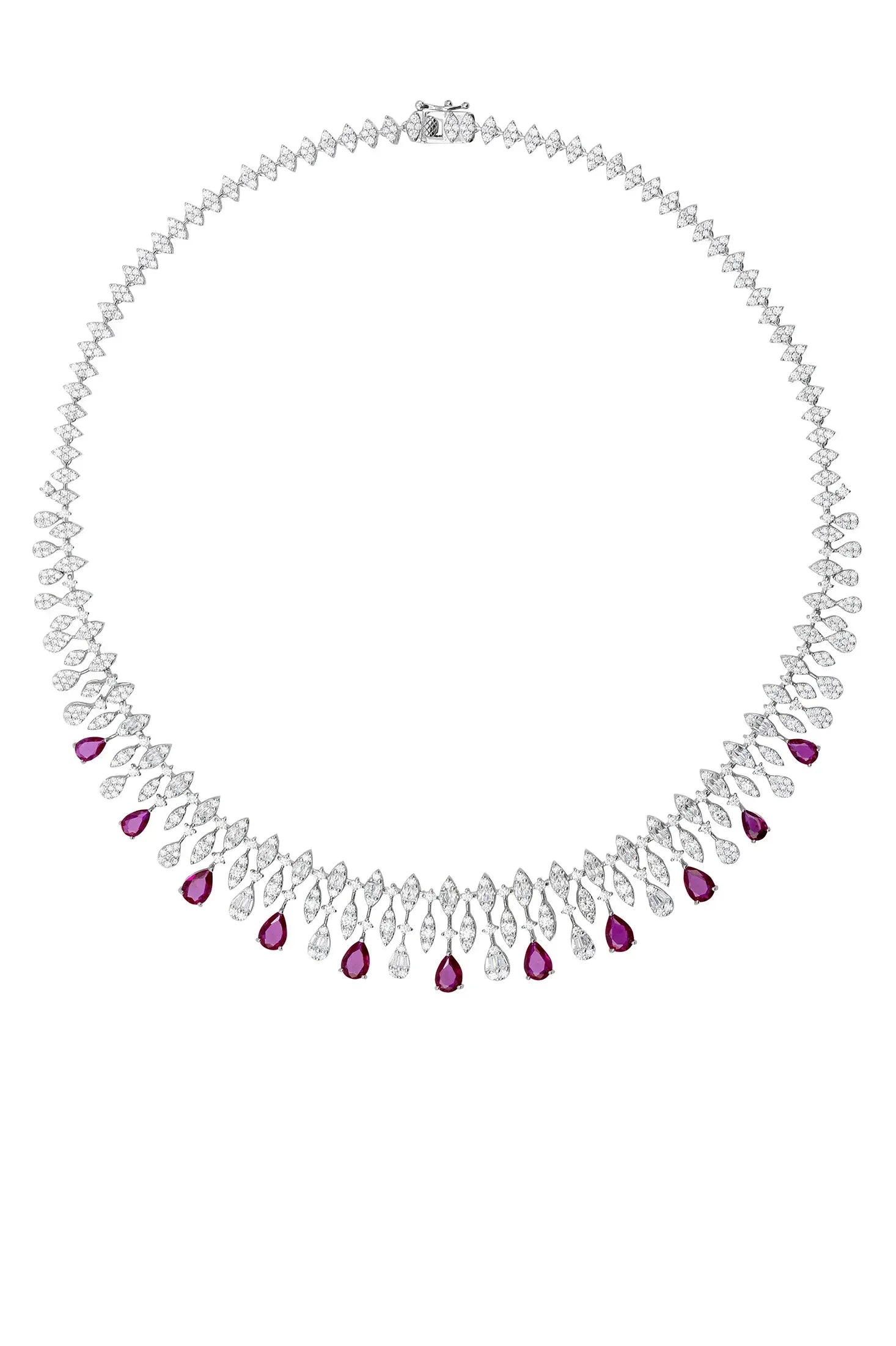Ruby teardrops delicate diamond necklace.