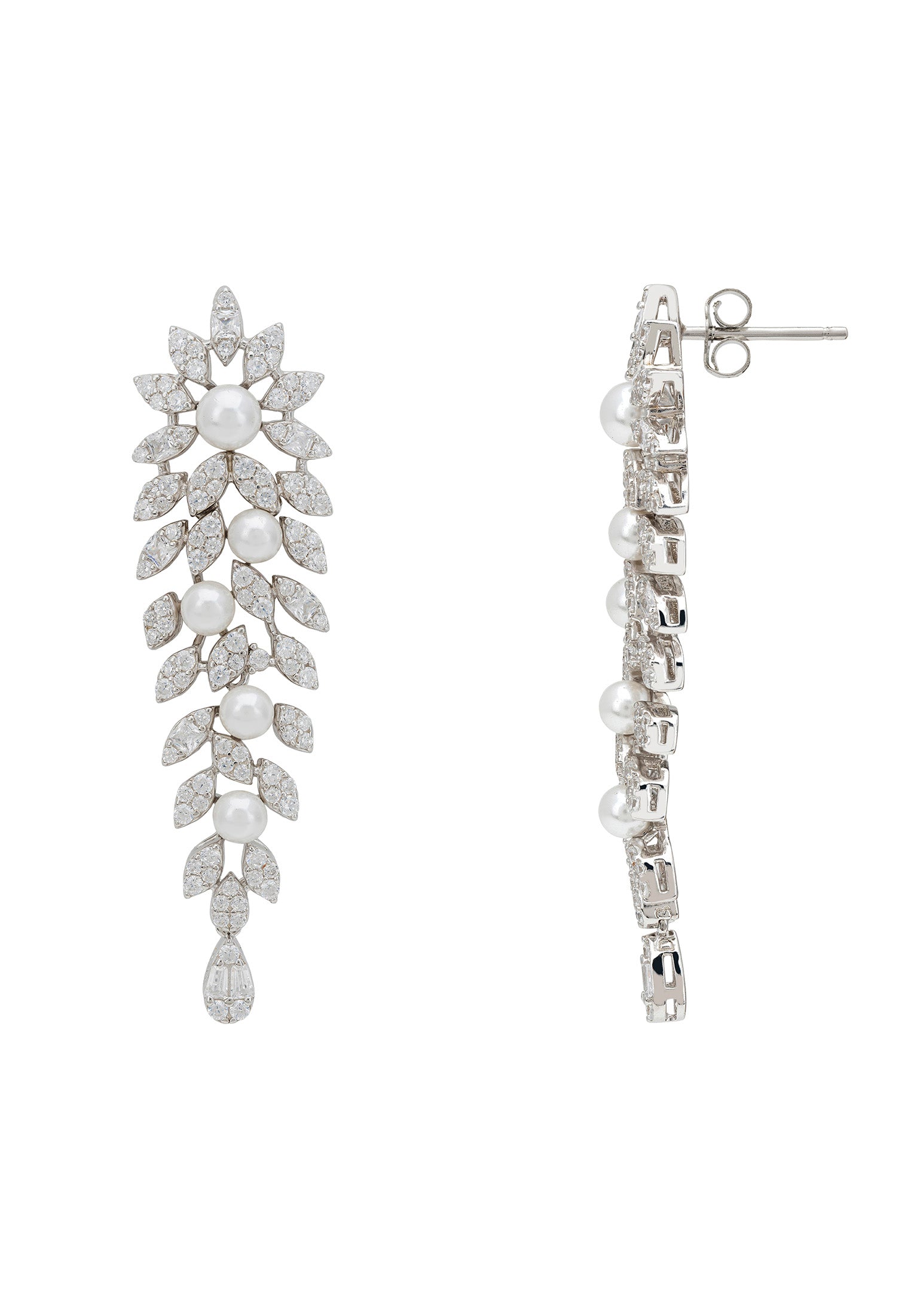 Marquise Drop Earrings Pearl Silver