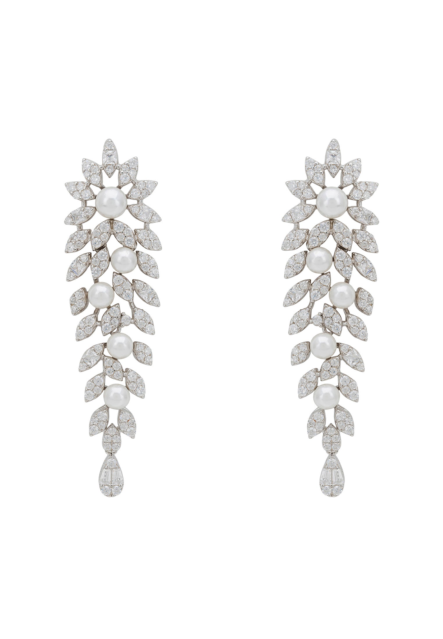 Marquise Drop Earrings Pearl Silver