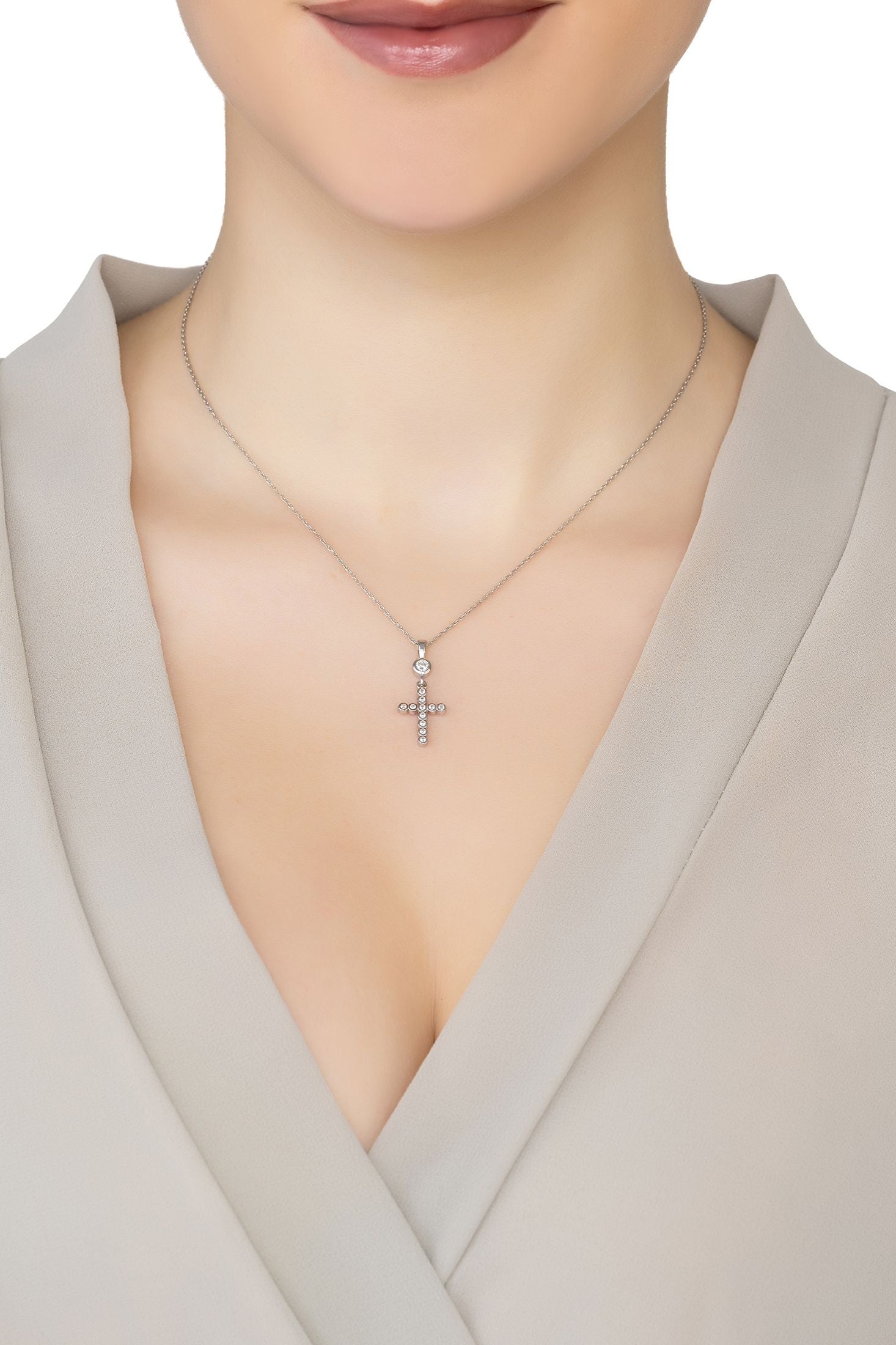 Angled view of Sparkling Fashion Pendant Necklace Silver, showing silver finish and the jewellery profile.
