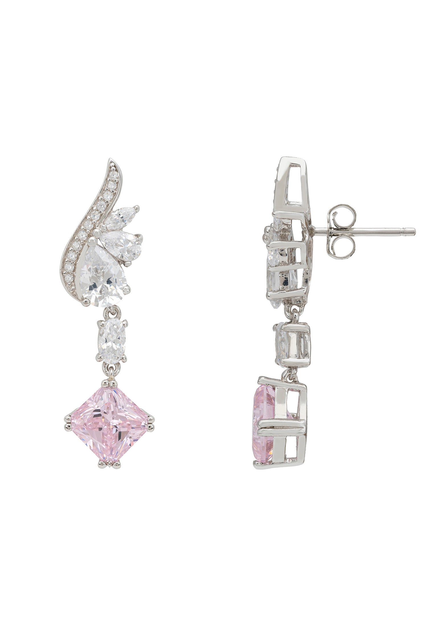Angel Wing Morganite Drop Earrings Silver