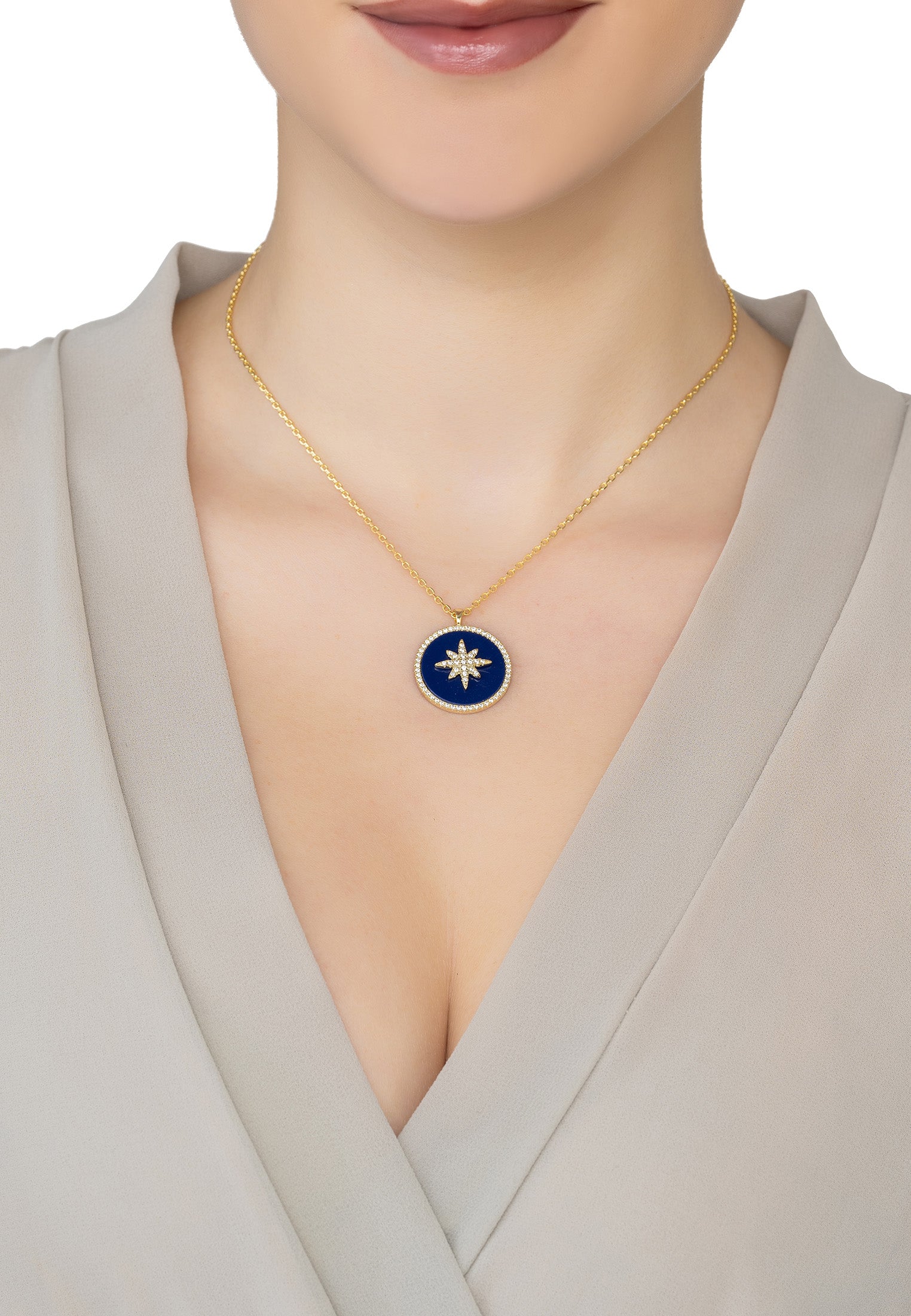 Starry Night Lapis Lazuli Pendant Necklace Gold