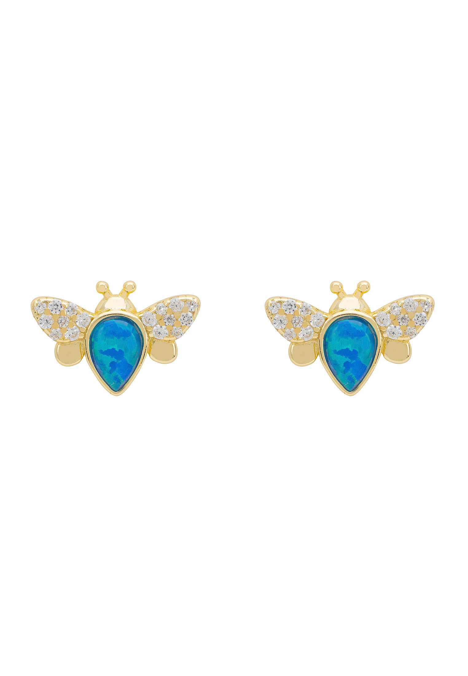 Busy Bee Blue Opal Stud Earrings Gold