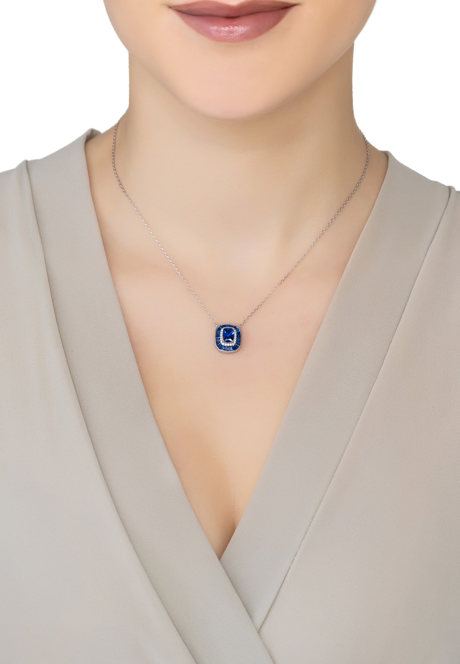 Great Gatsby Pendant Necklace Sapphire Silver