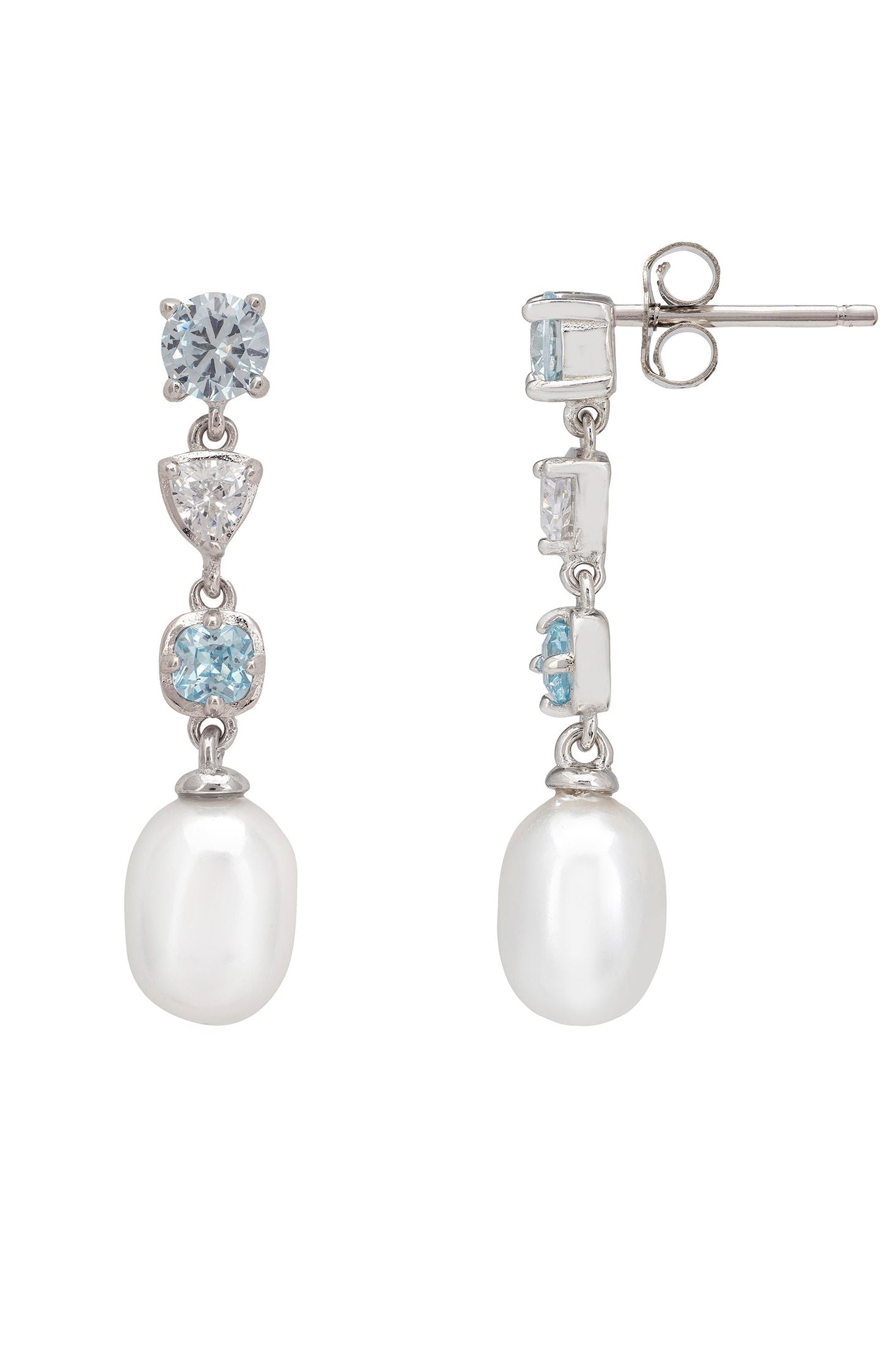 Pearl earrings with gemstones on a white background