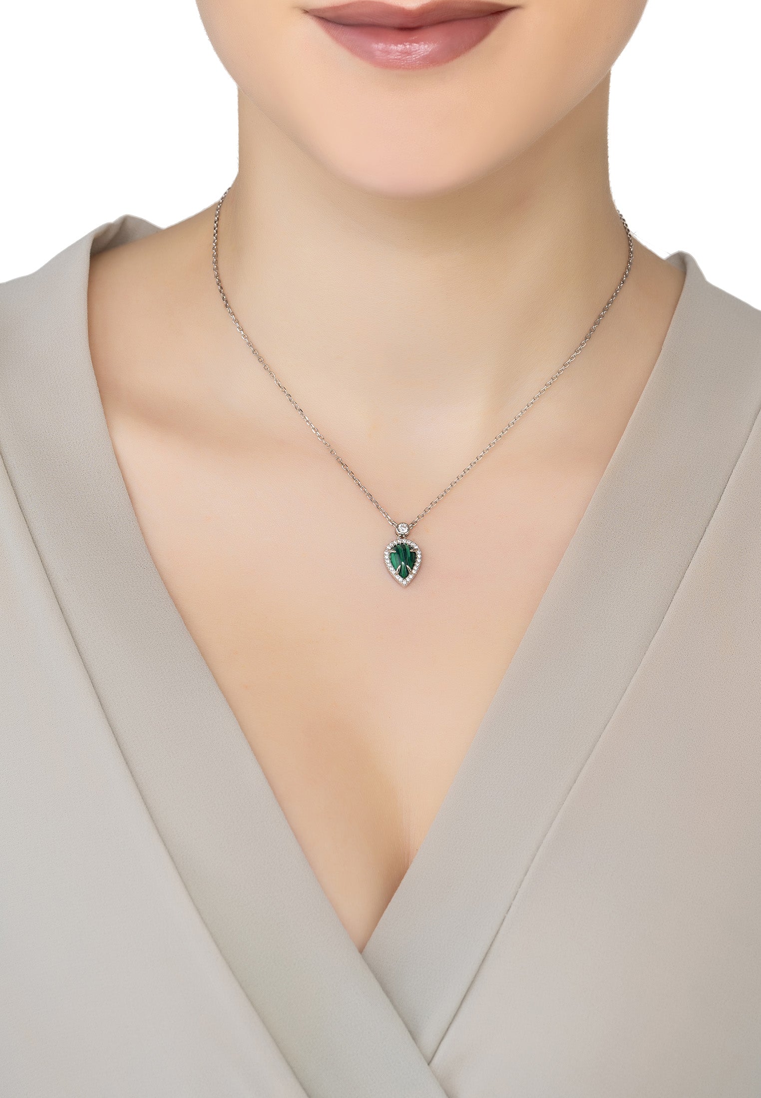 Arrowhead Malachite Gemstone Pendant Necklace Silver