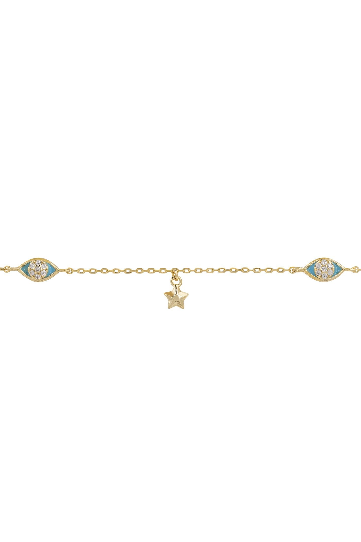 Gold bracelet with star charm on a white background