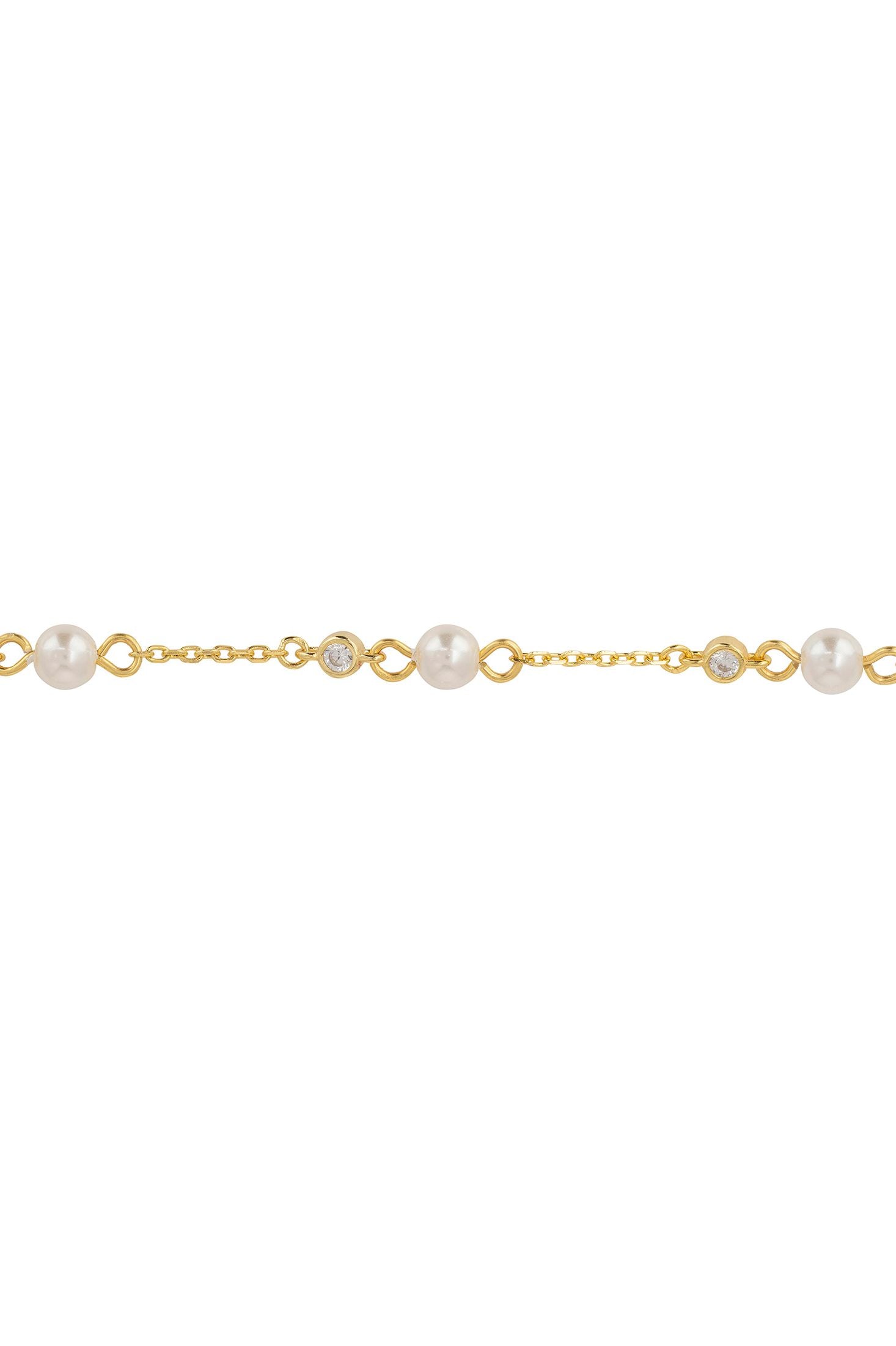 Gold chain bracelet with pearls on a white background