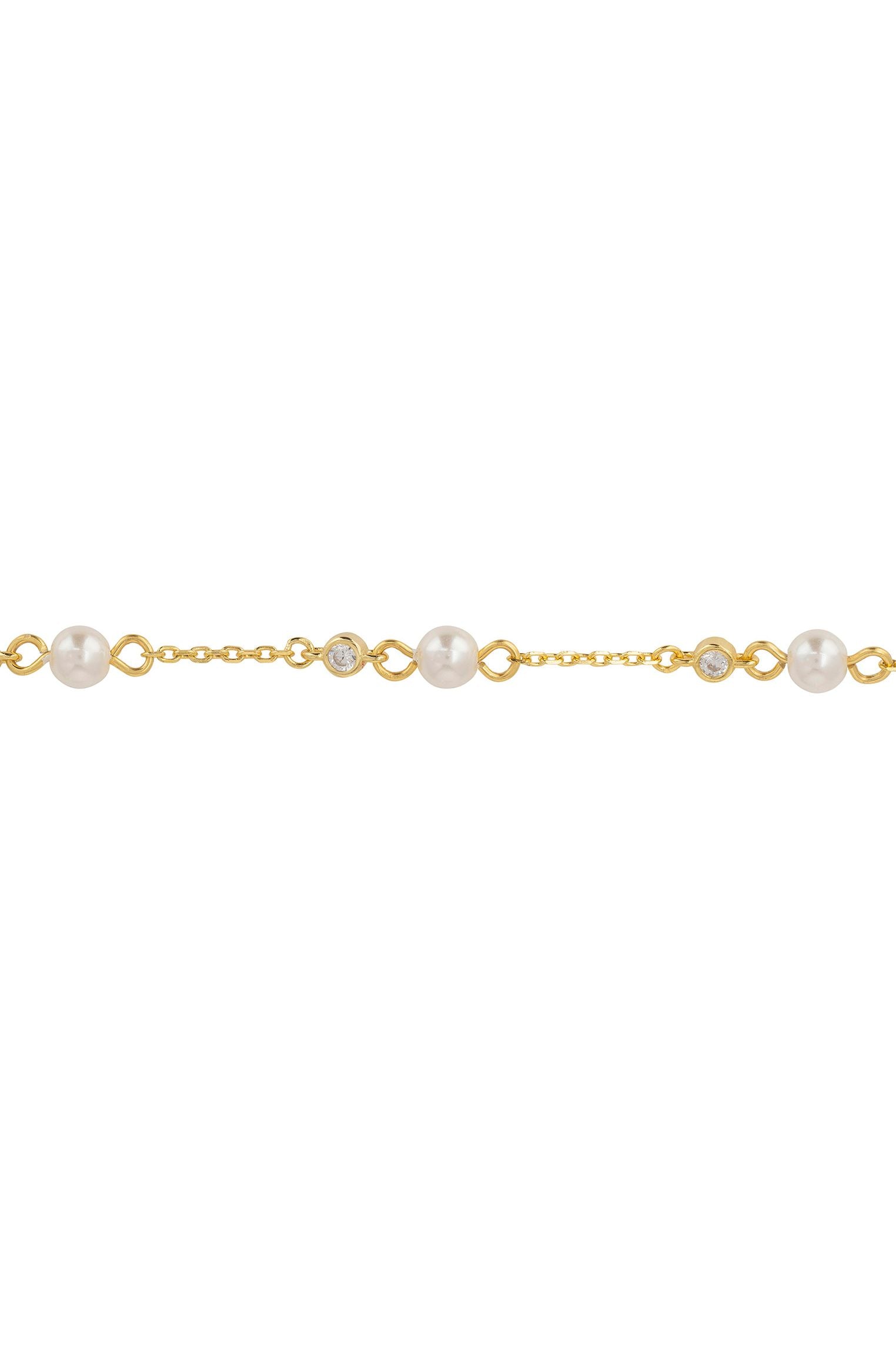 Pearl And Cz Chain Bracelet Gold