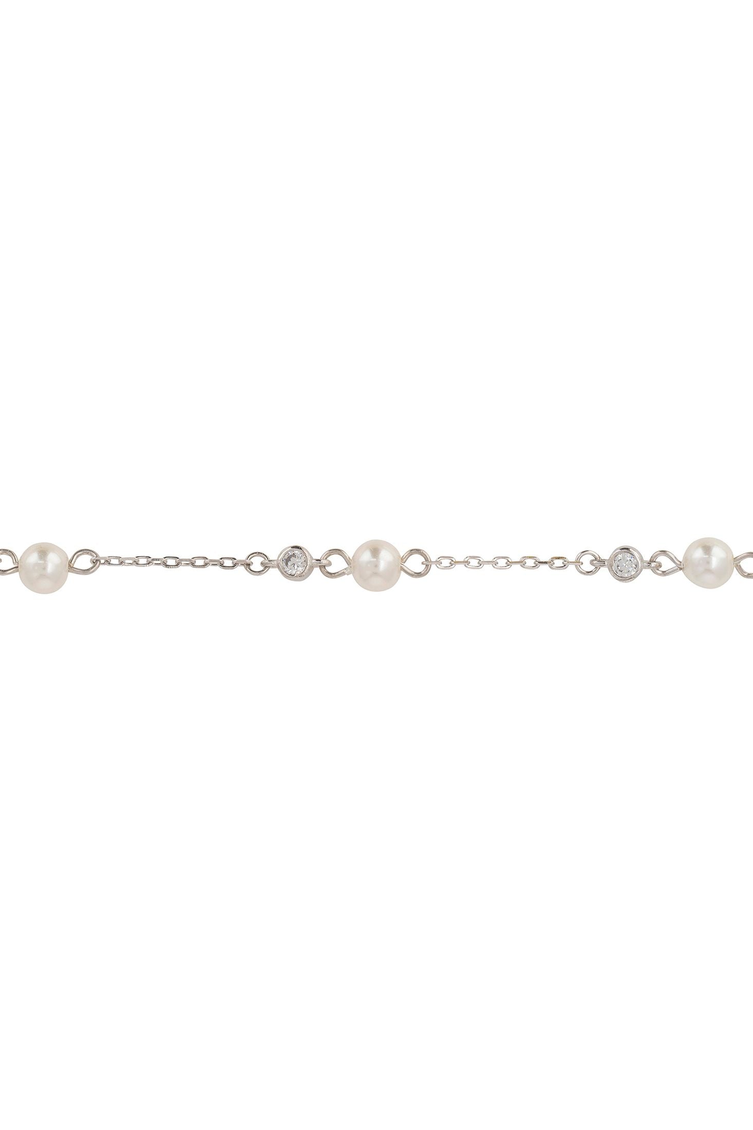 Silver chain bracelet with pearls on a white background