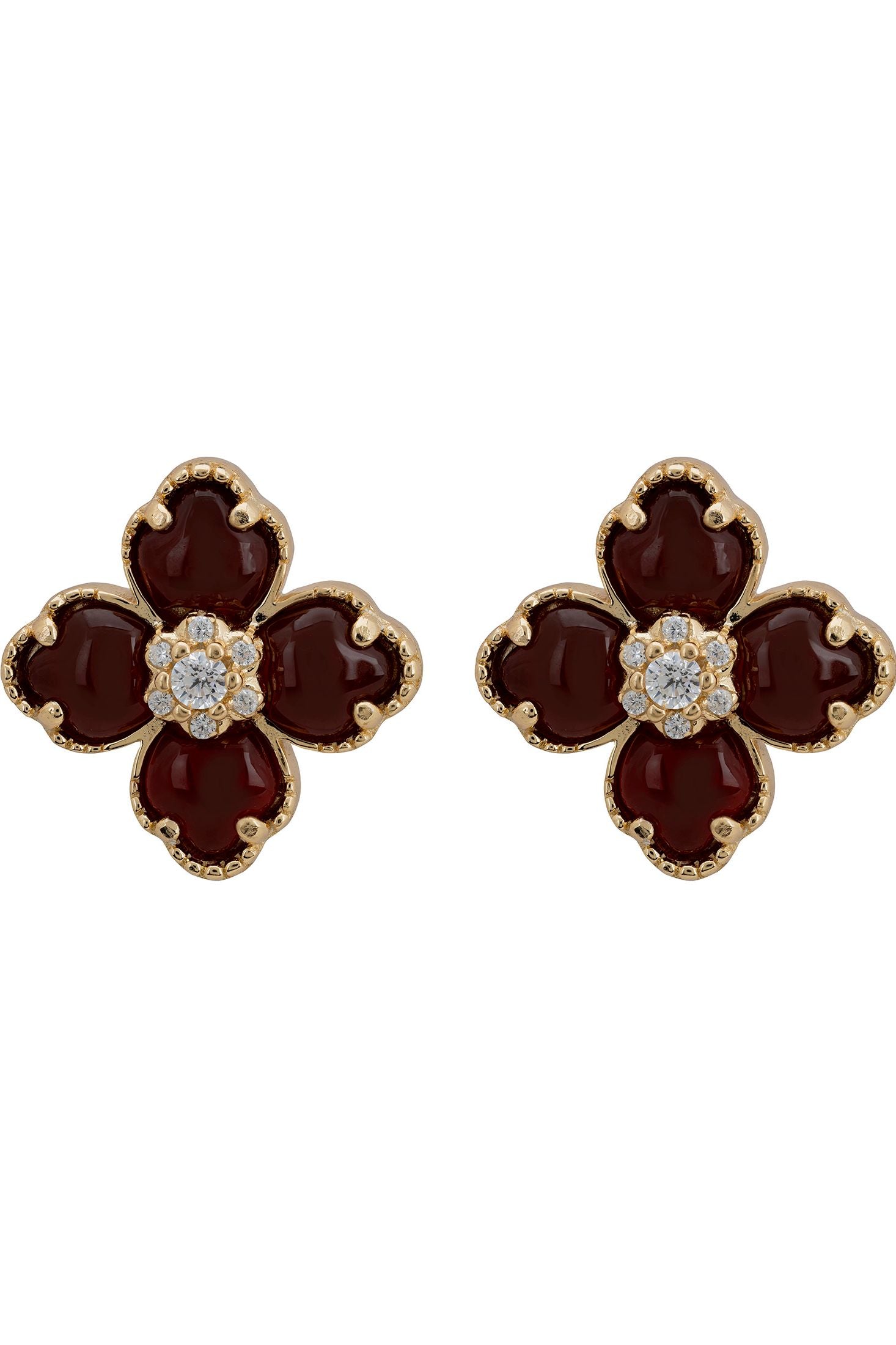 Red clover gold stud earrings.