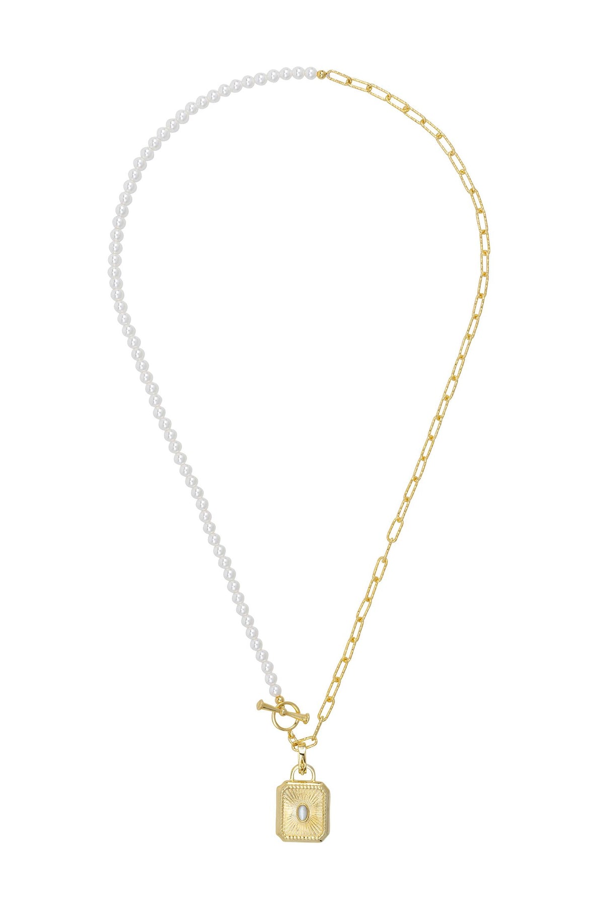 Half pearl half gold locket necklace.