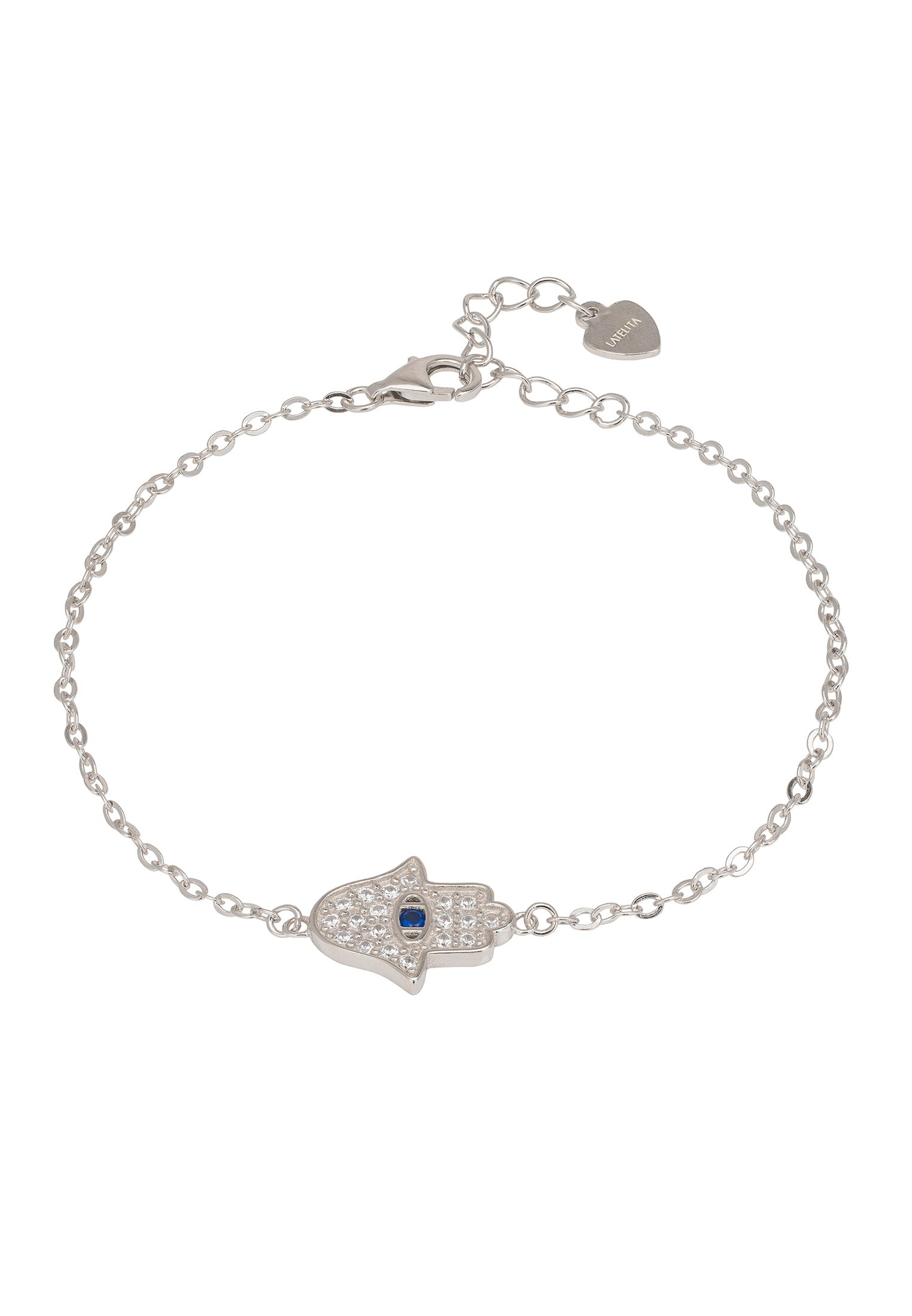 Hamsa Hand With Evil Eye Bracelet Silver