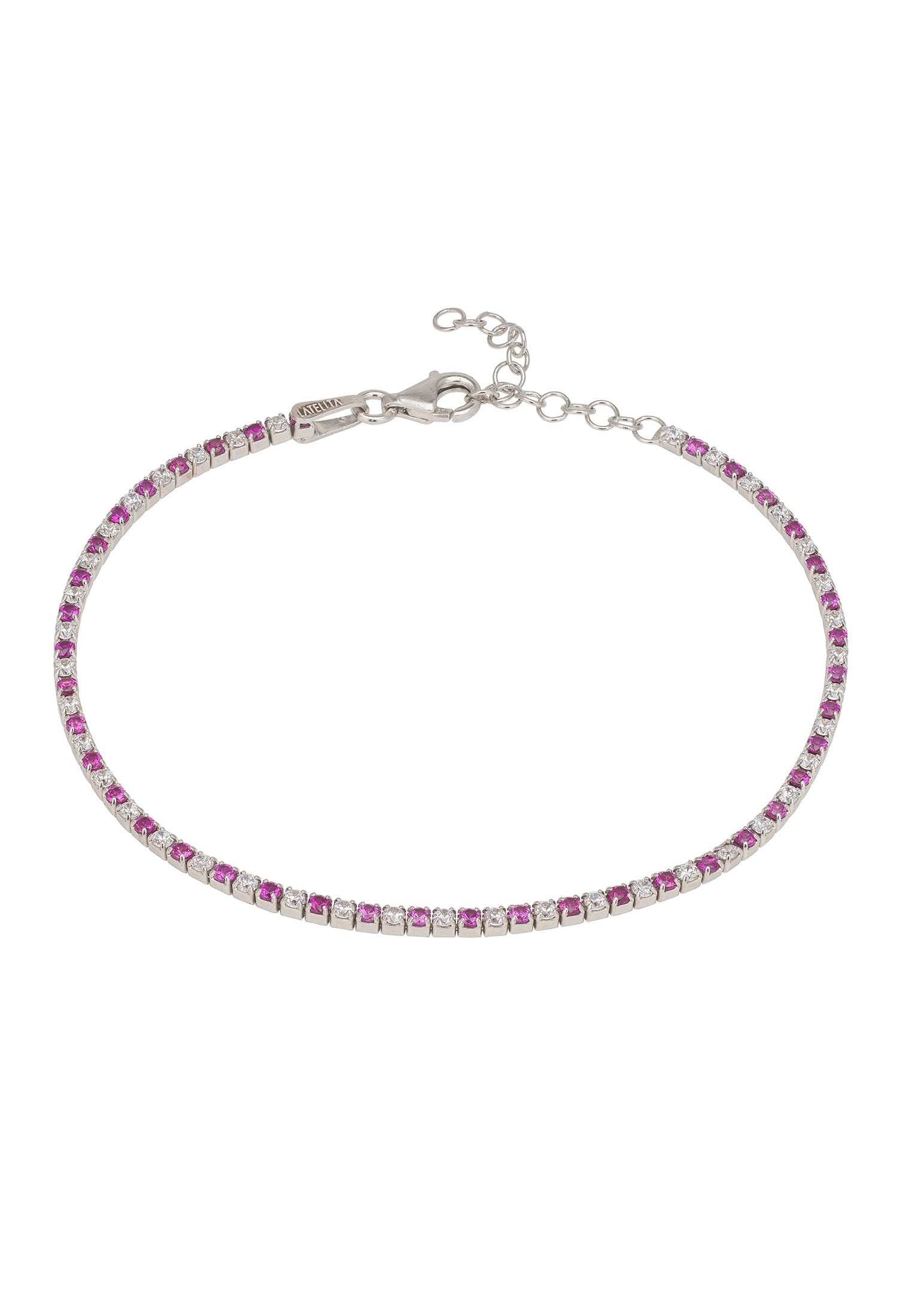 Tennis Bracelet Ruby Pink And White Cz Silver