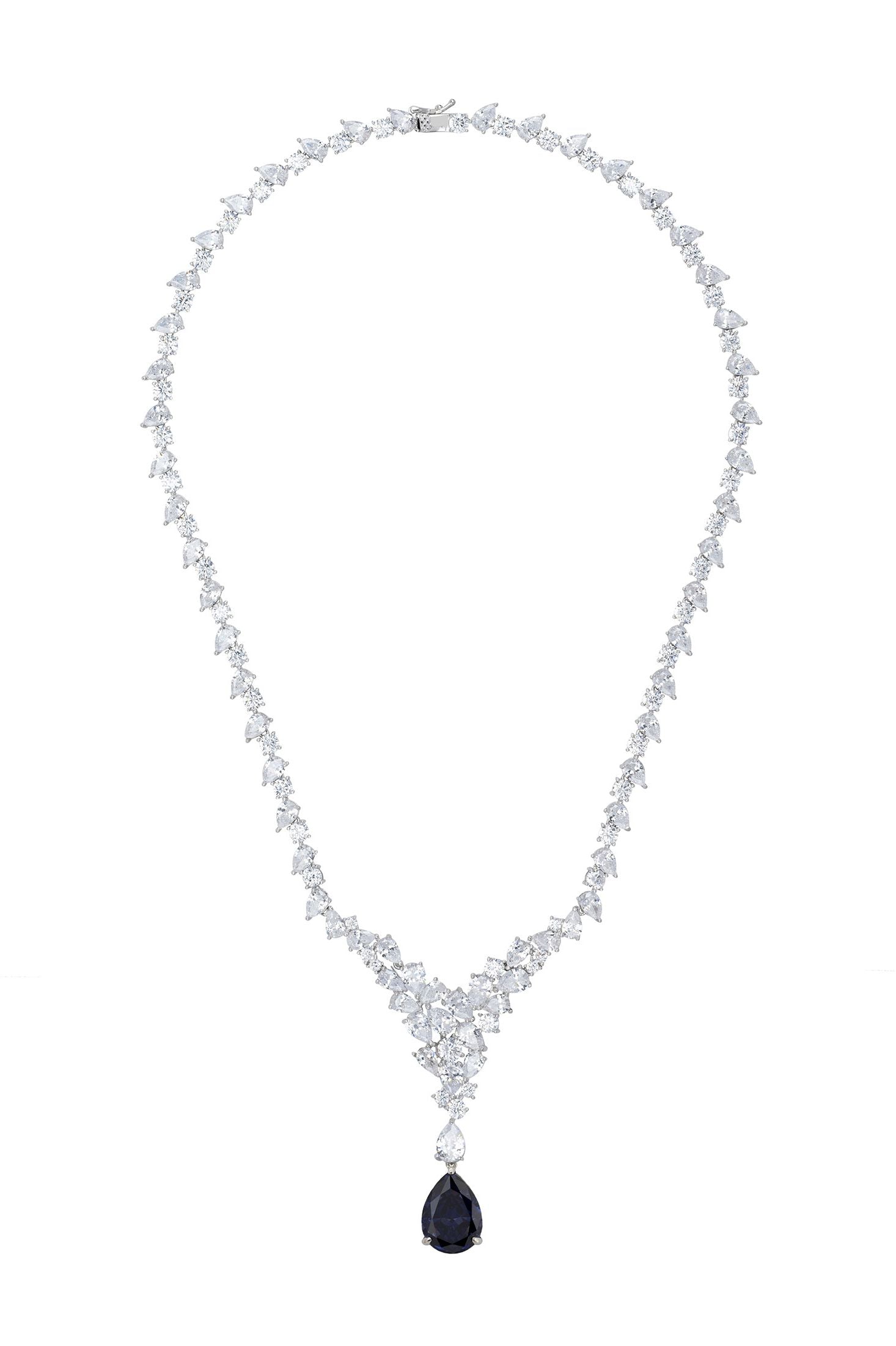 Teardrop sapphire centerpiece diamond necklace.