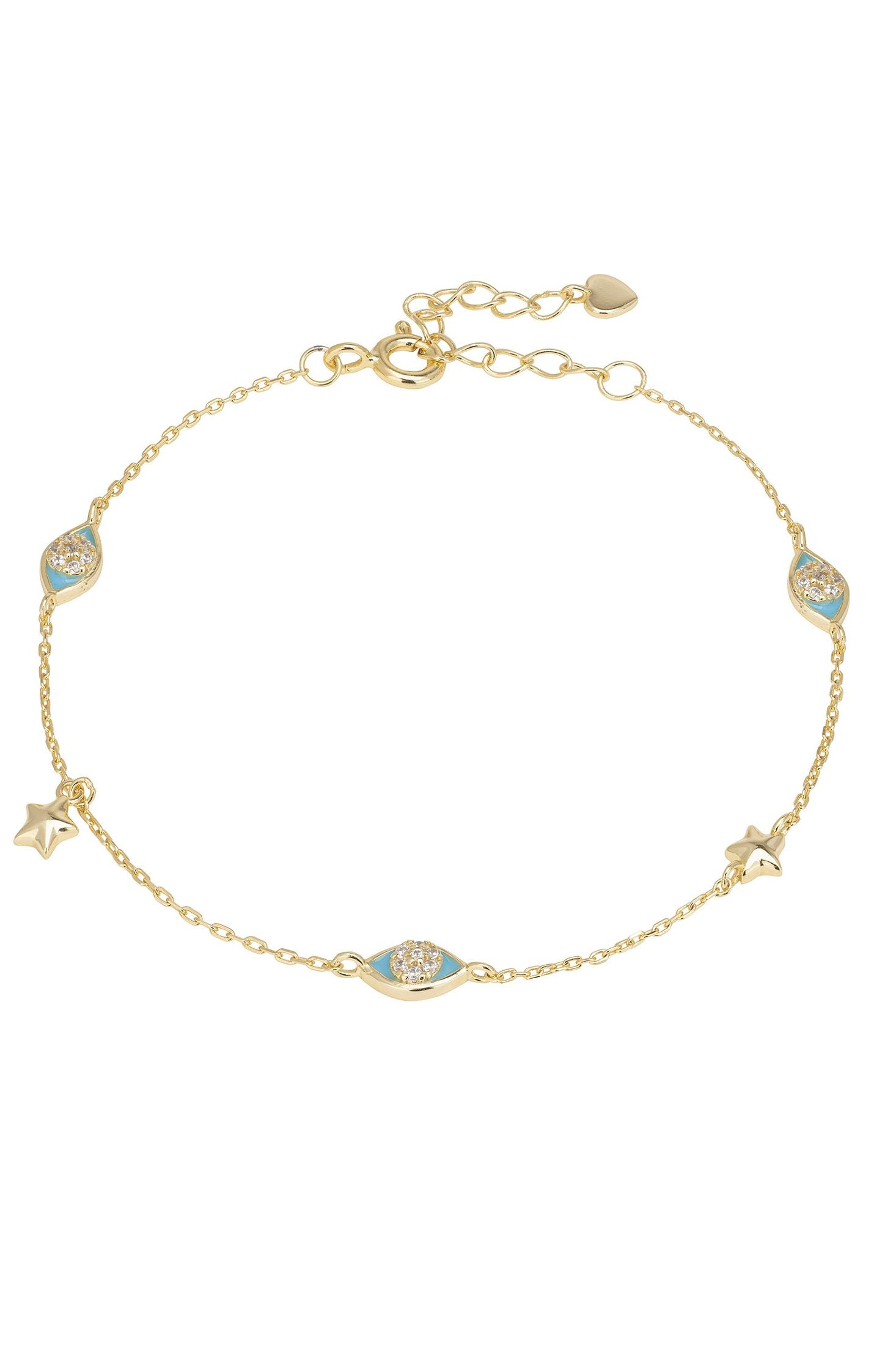 Gold bracelet with decorative elements on a white background