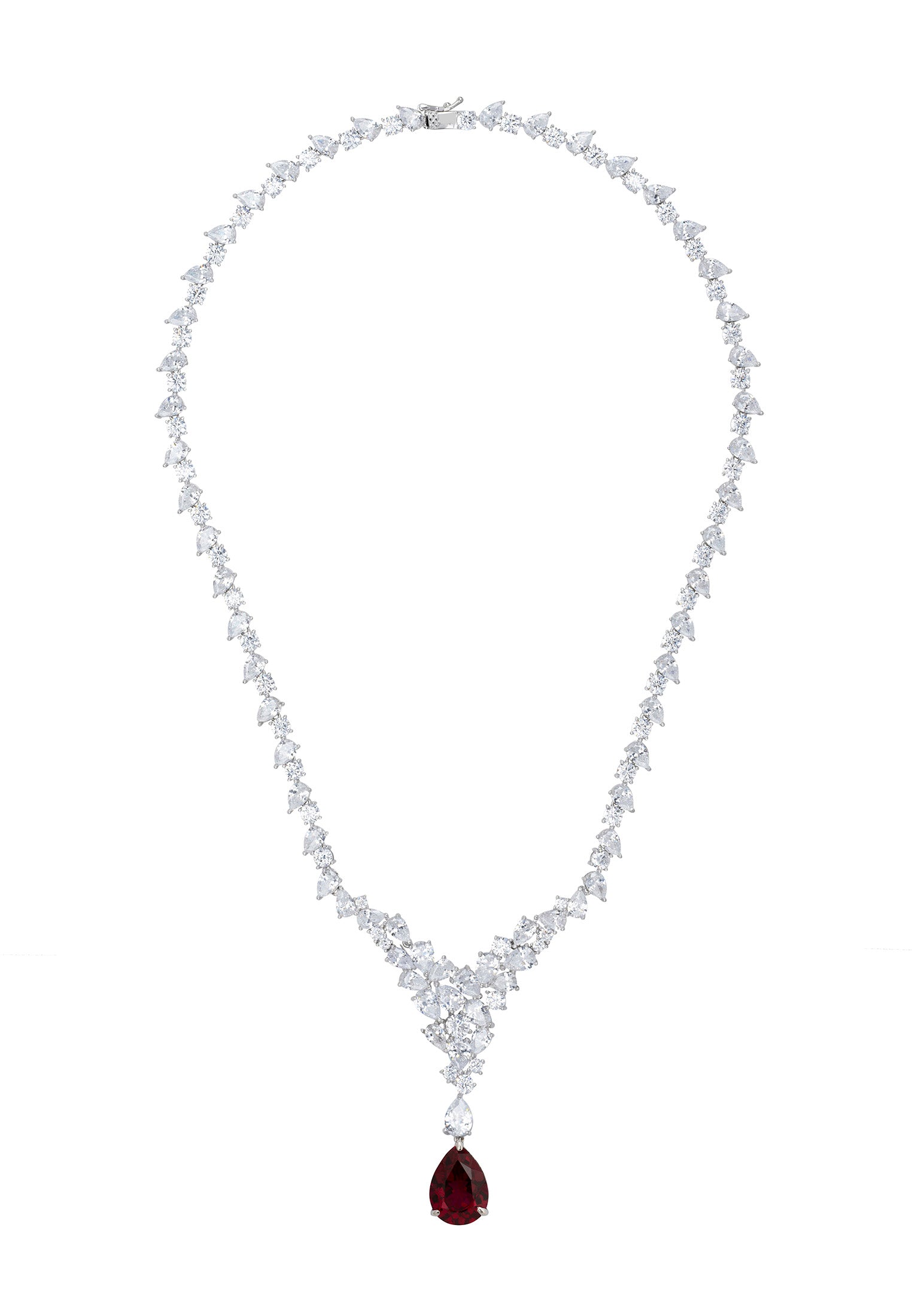 Teardrop ruby centerpiece diamond necklace.