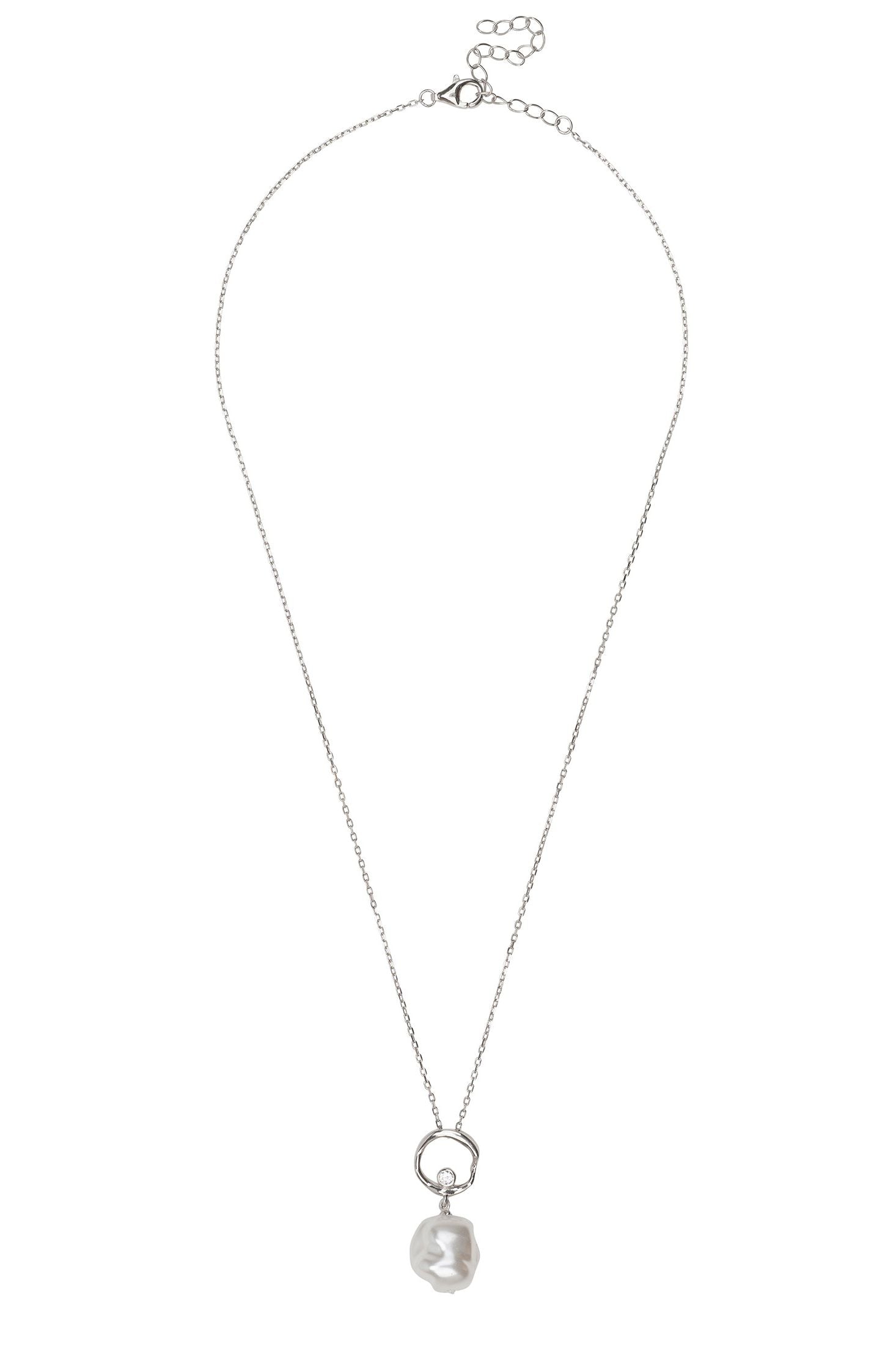 Silver necklace with a pendant on a white background