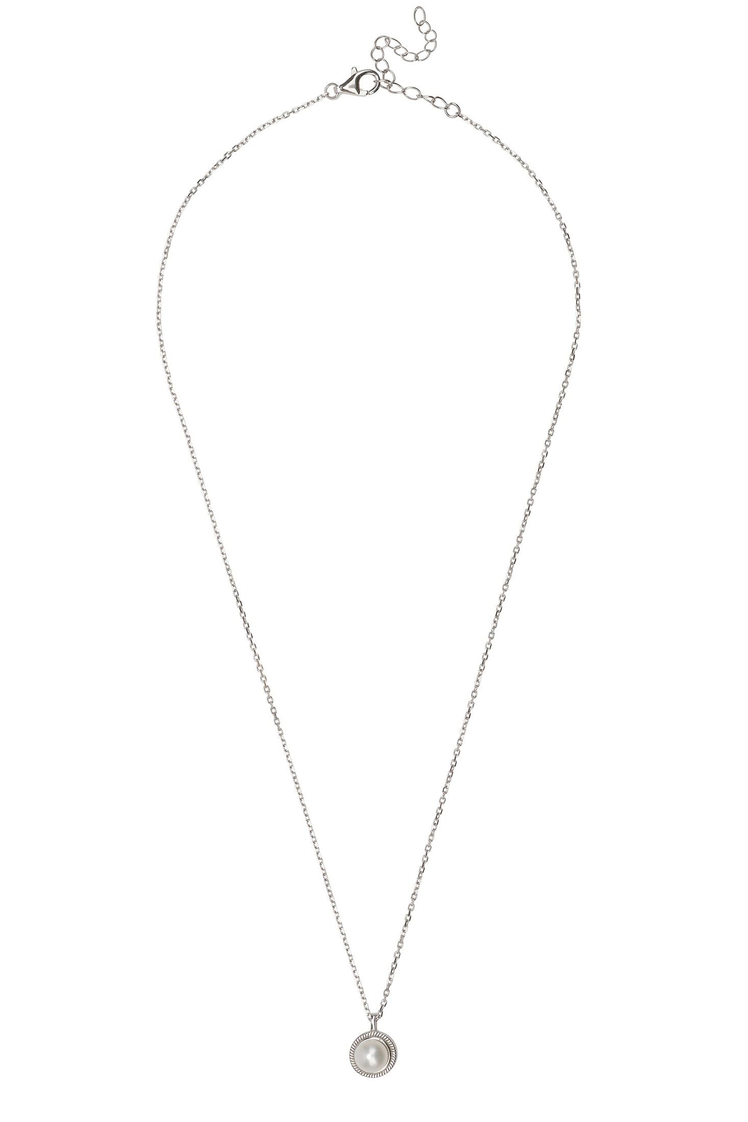 Silver necklace with a pendant on a white background