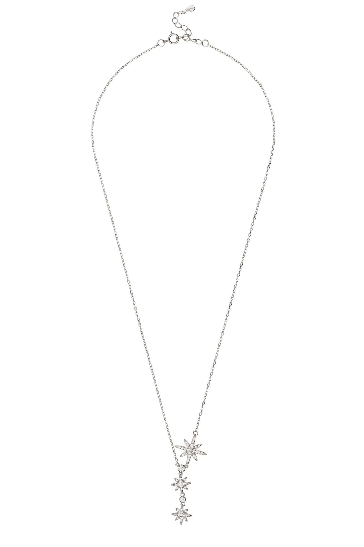 Silver necklace with a star-shaped pendant on a white background