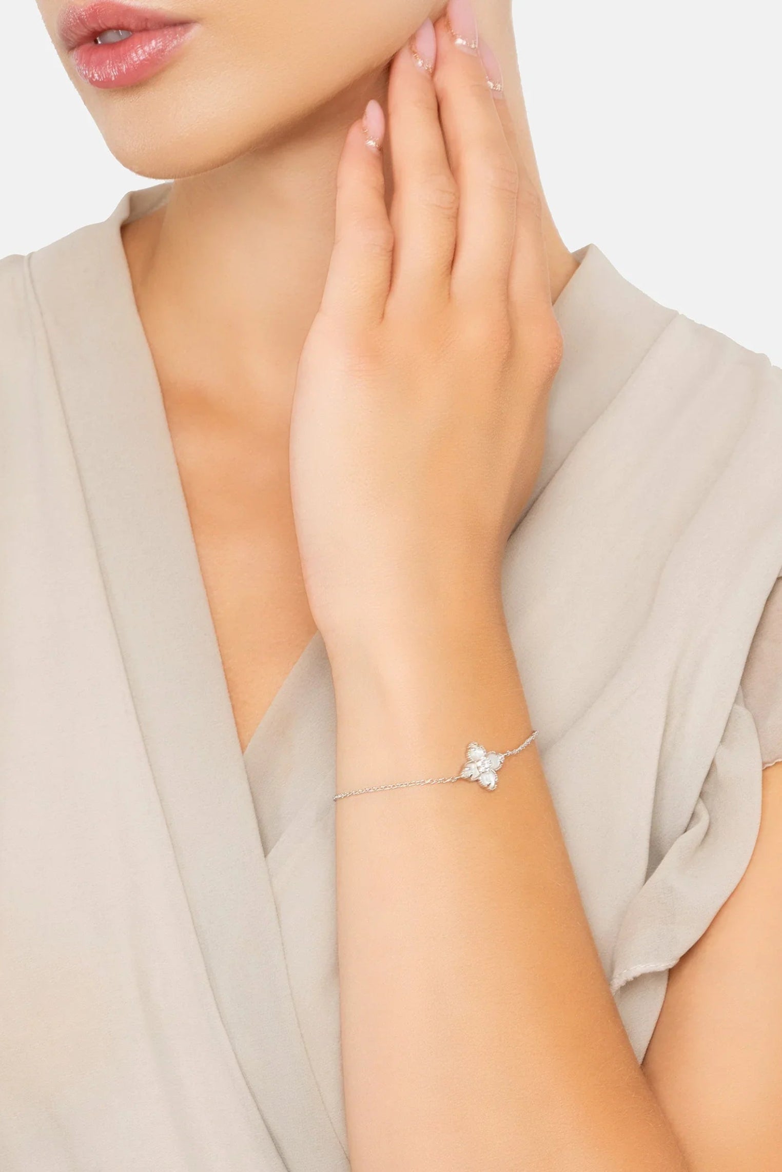 The bracelet worn by a model.