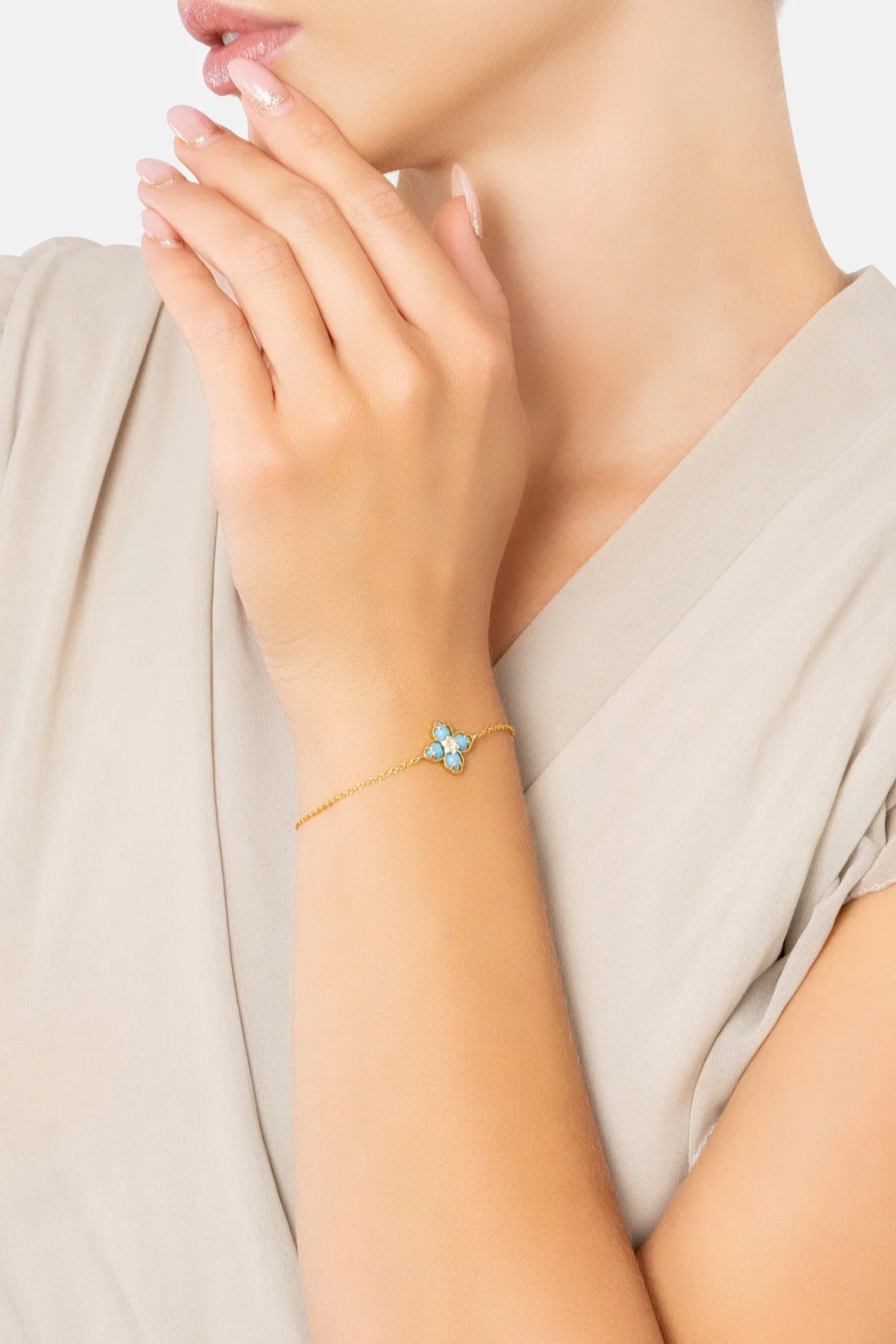 The bracelet worn by a model.