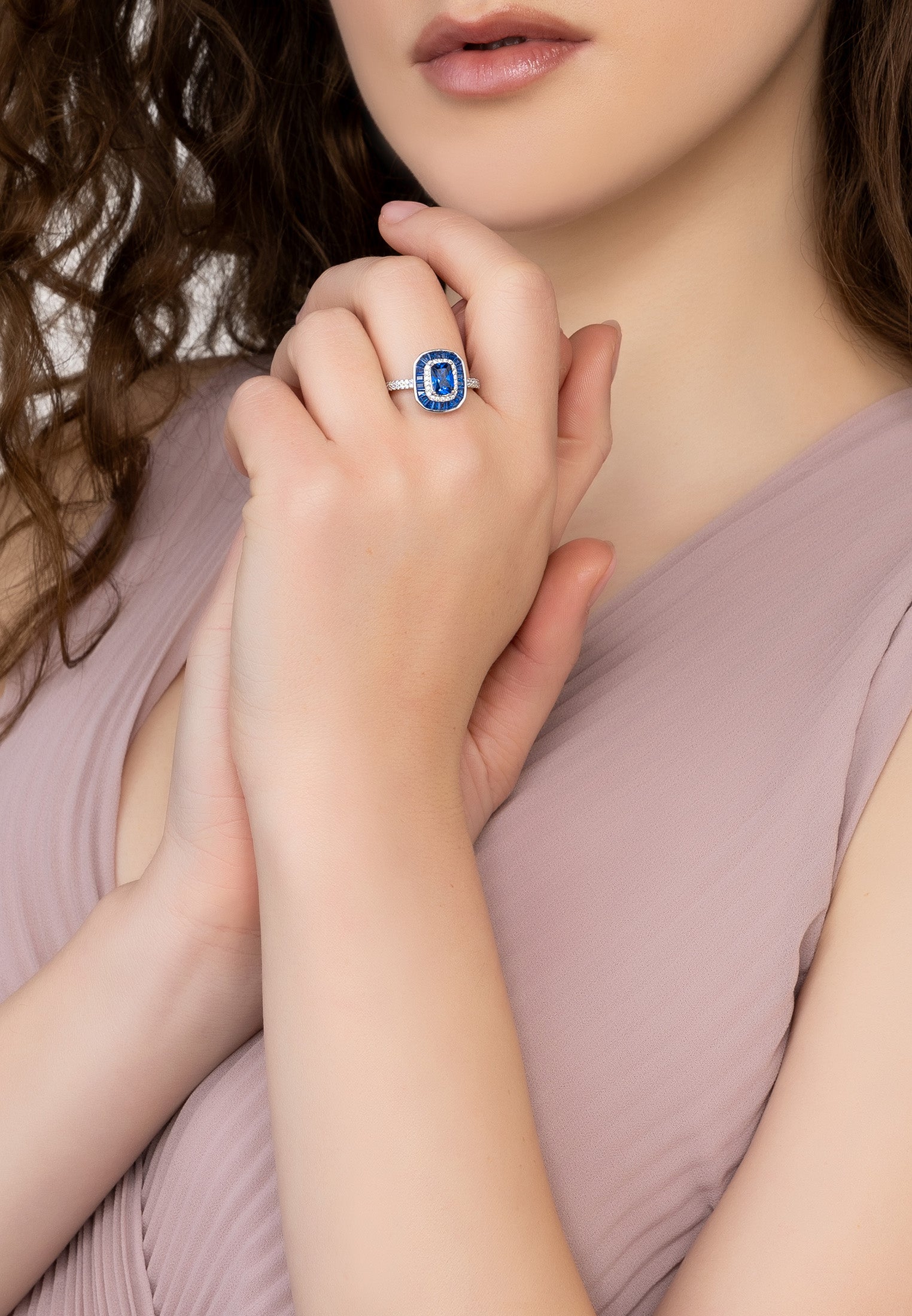 Great Gatsby Cocktail Ring Sapphire Silver