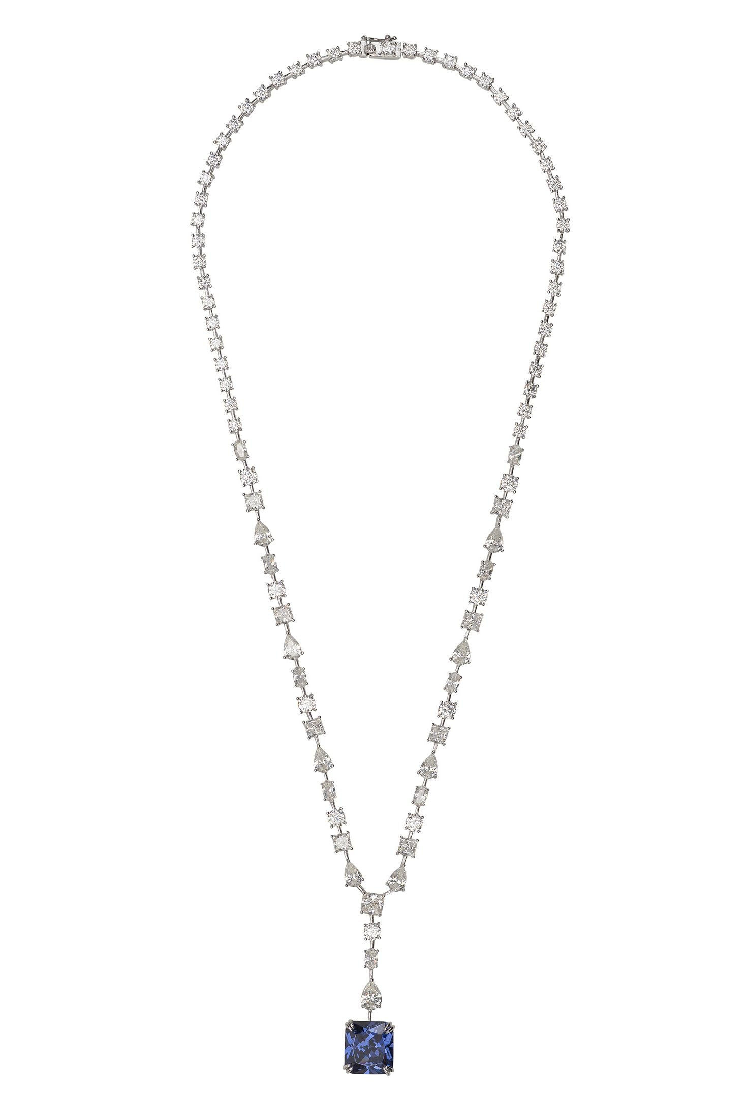 Necklace with a blue pendant on a white background