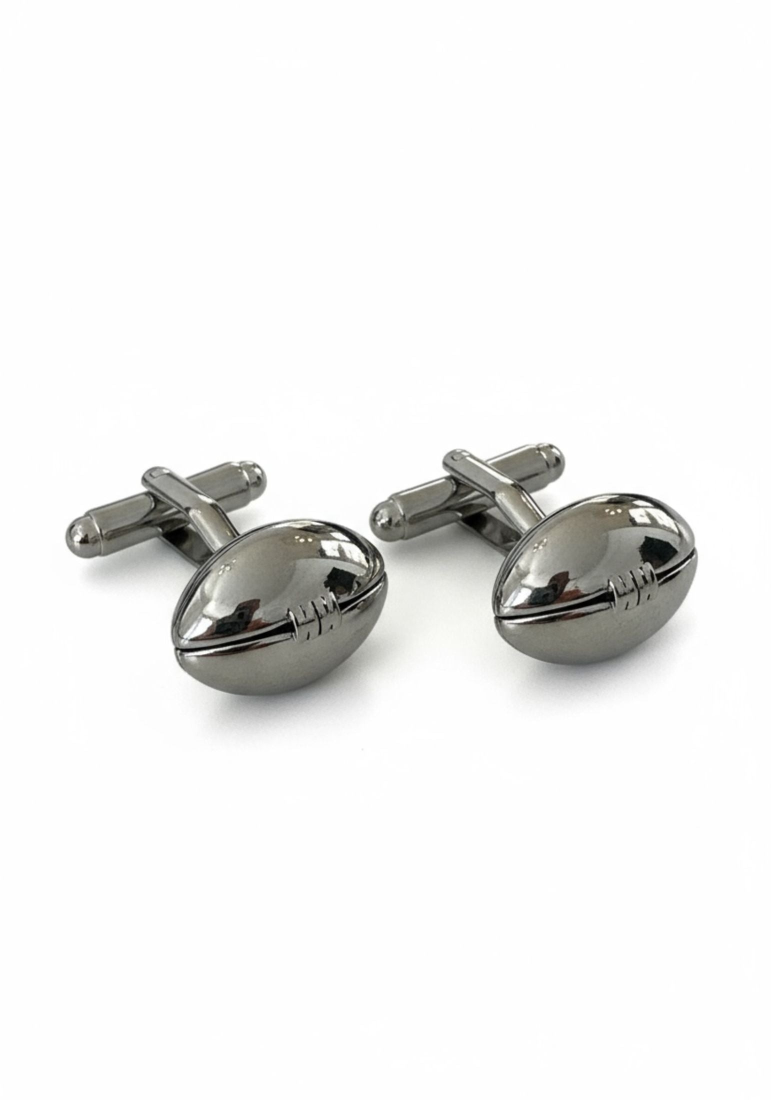 Silver American football cufflinks.