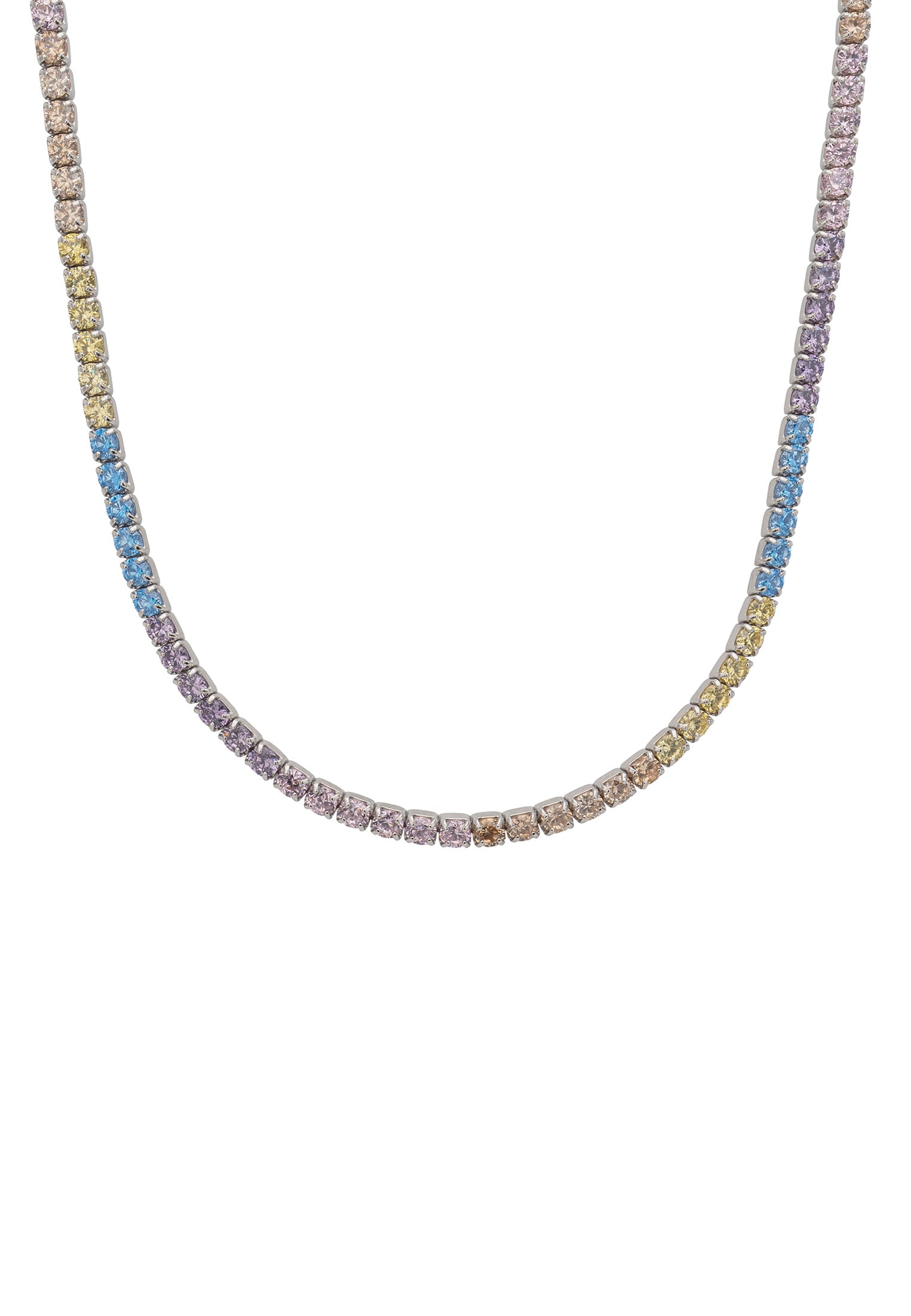 Tennis Necklace Pastel Rainbow Cz Silver