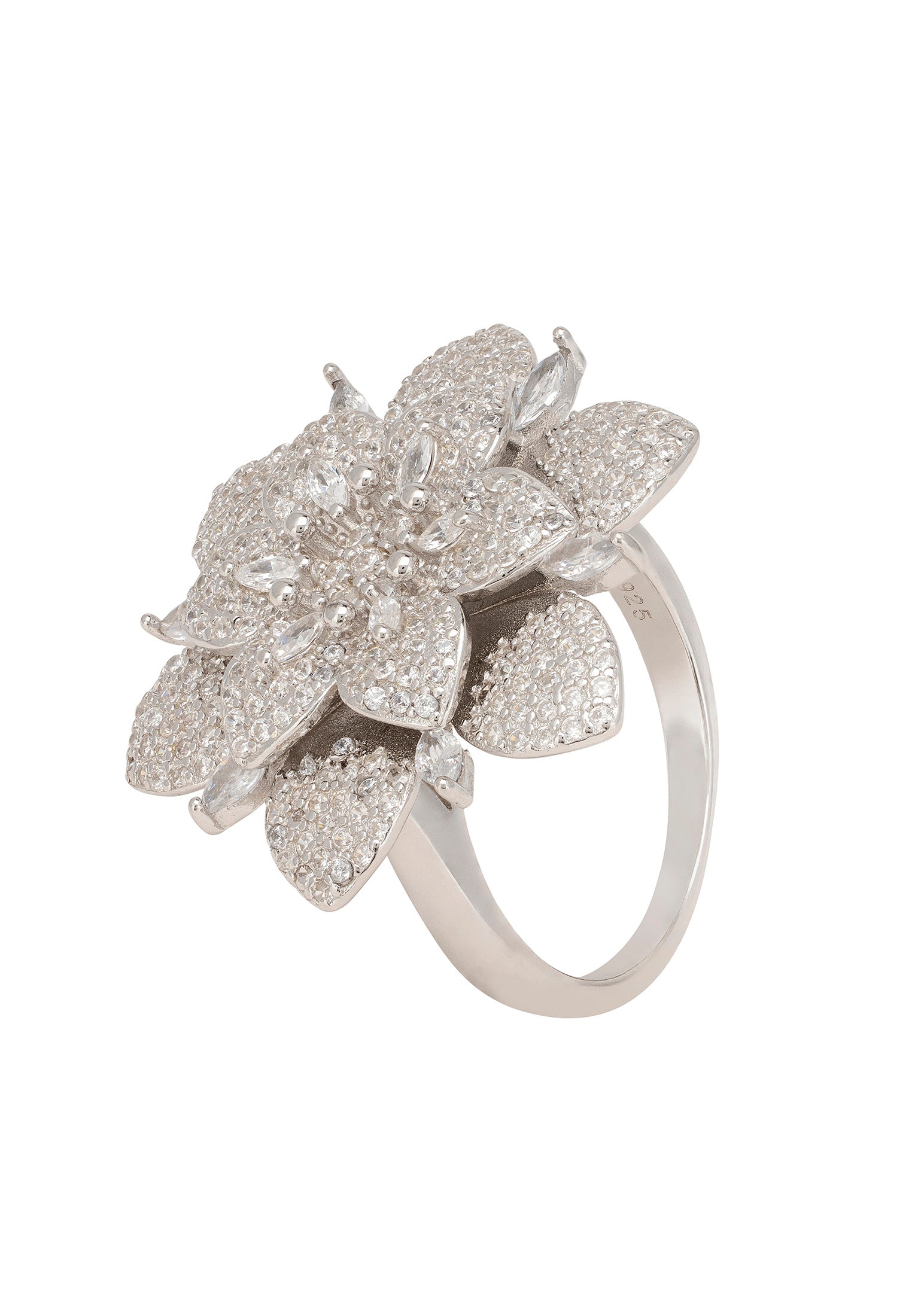 Primrose Flower Cocktail Ring Silver
