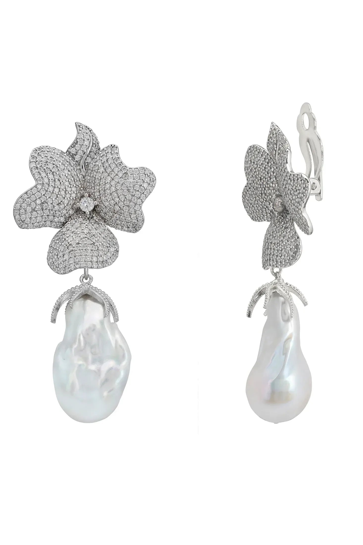 The clip-on backing of the earrings.