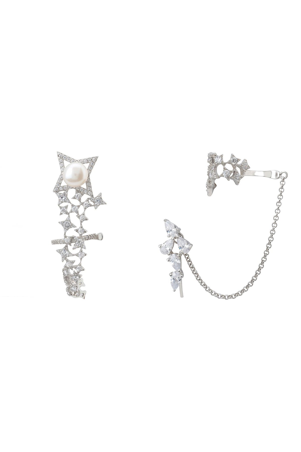 Diamond stars asymmetrical ear climbers.
